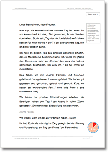 Hochzeitsrede Dankesworte zur Nachfeier mit den Helfern Excel