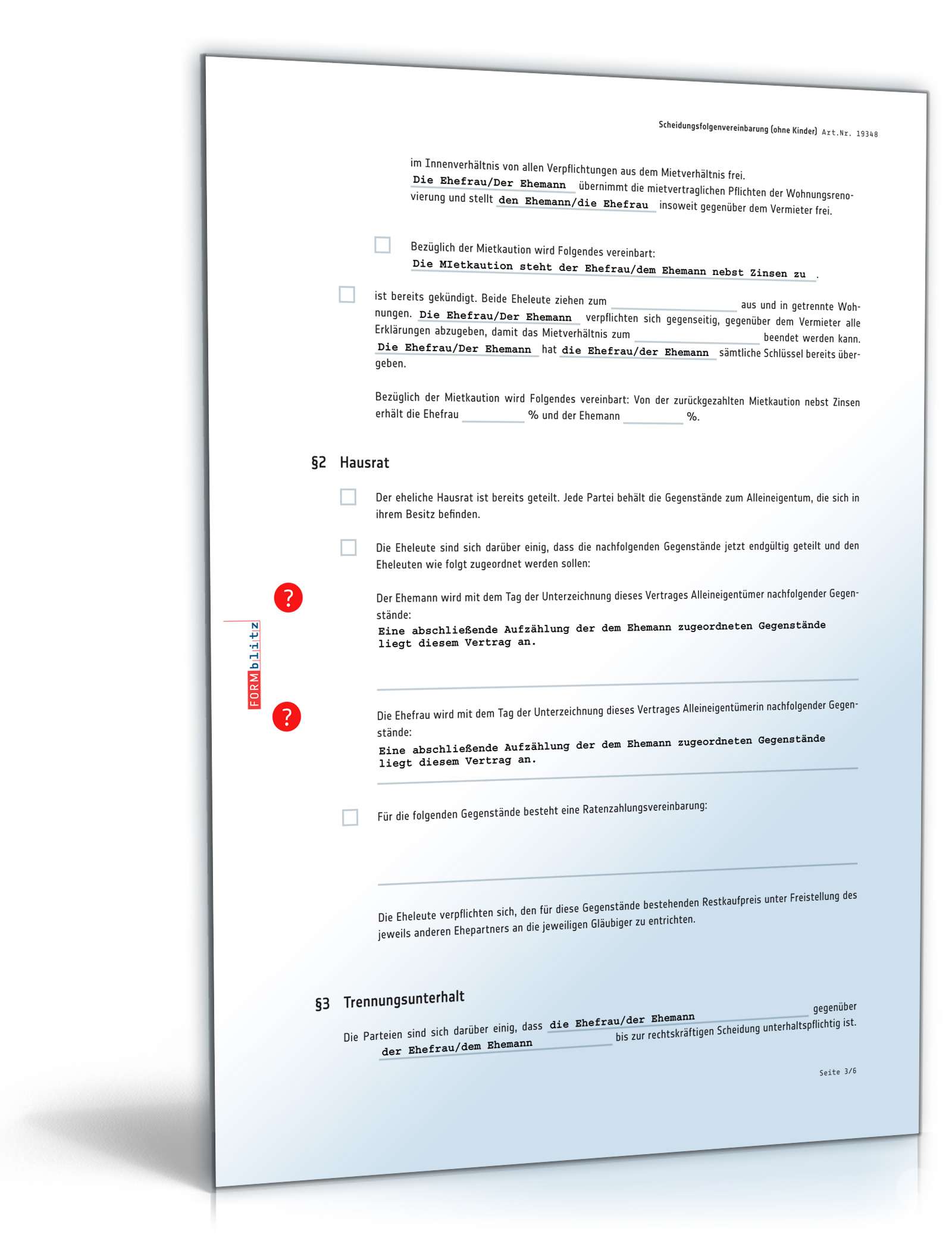 Scheidungsfolgenvereinbarung Eheleute ohne Kinder PDF. Seite: 3