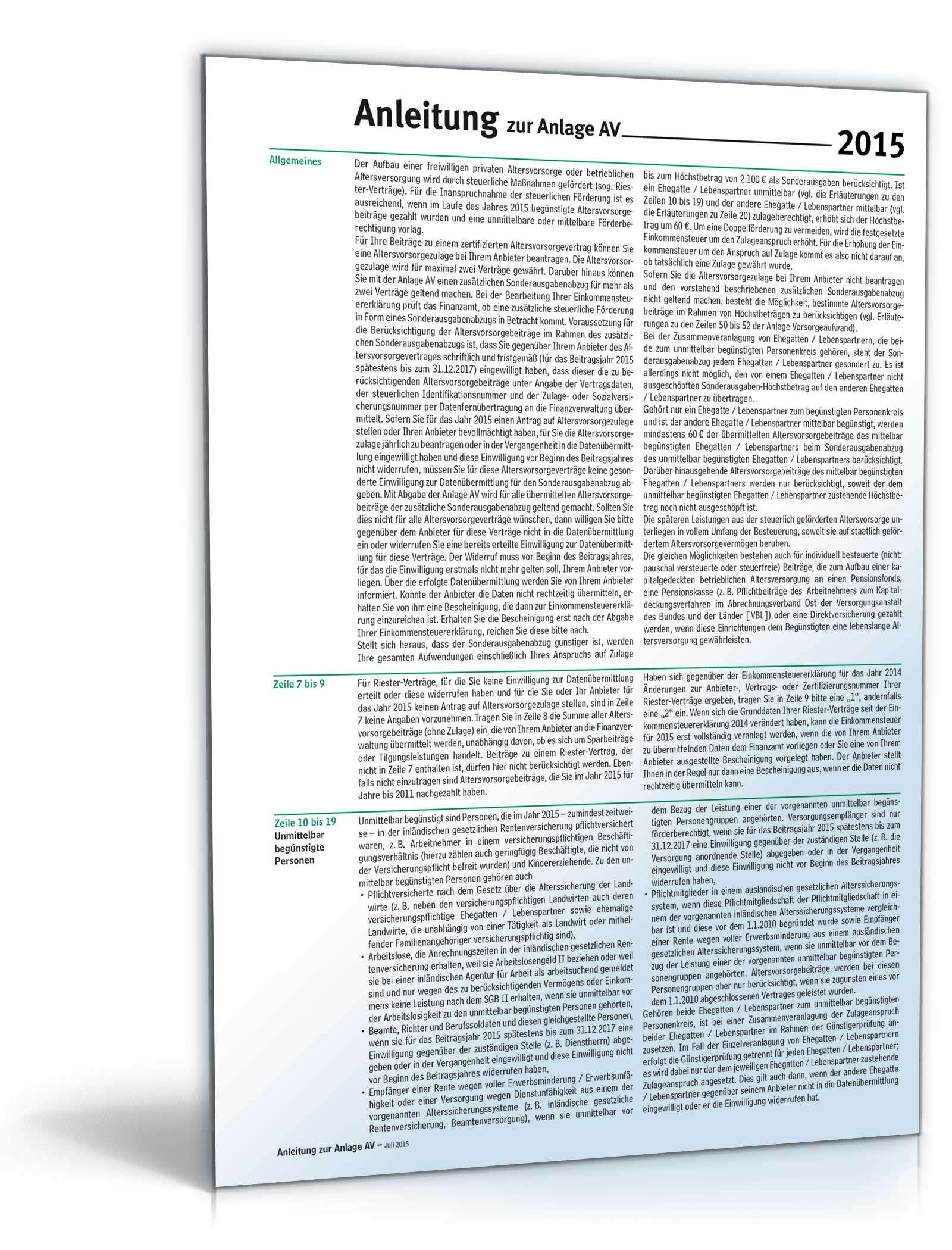 Anleitung zur Anlage AV 2015 PDF