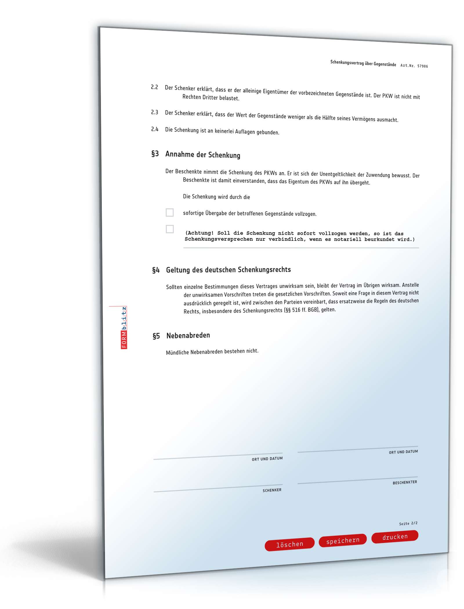 Schenkungsvertrag Auto PDF. Seite: 2