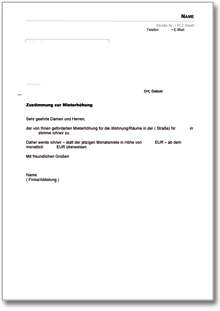 Zustimmung zur Mieterhöhung Word