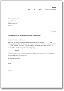 Fristverlängerung für die Steuererklärung Word