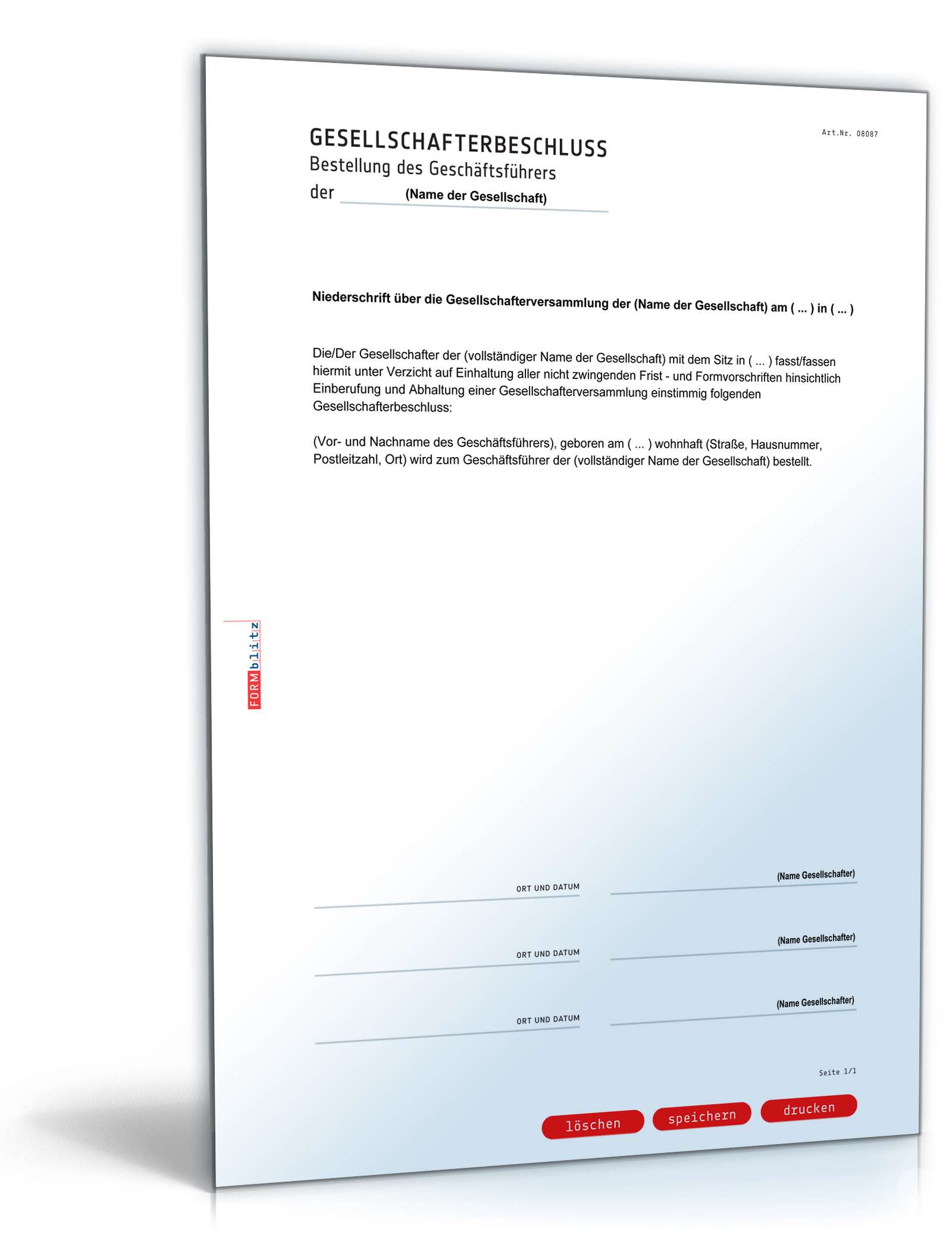Gesellschafterbeschluss Legitimation Geschäftsführer PDF