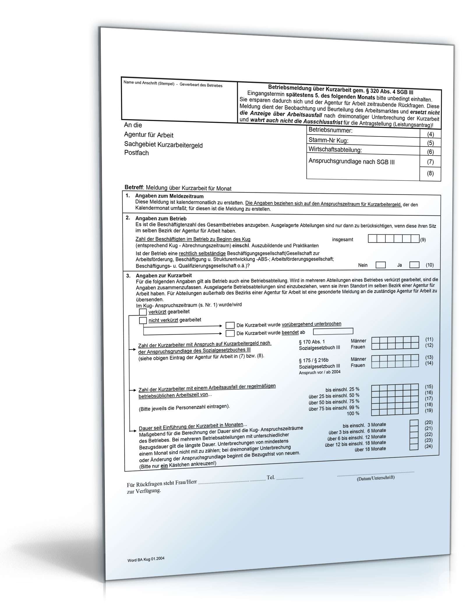 Betriebsmeldung Kurzarbeit PDF