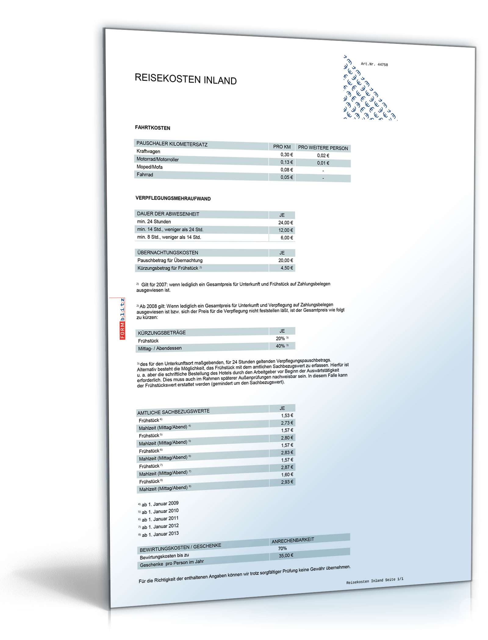 Diverse Pauschalsätze 2010/2012 Excel. Seite: 15