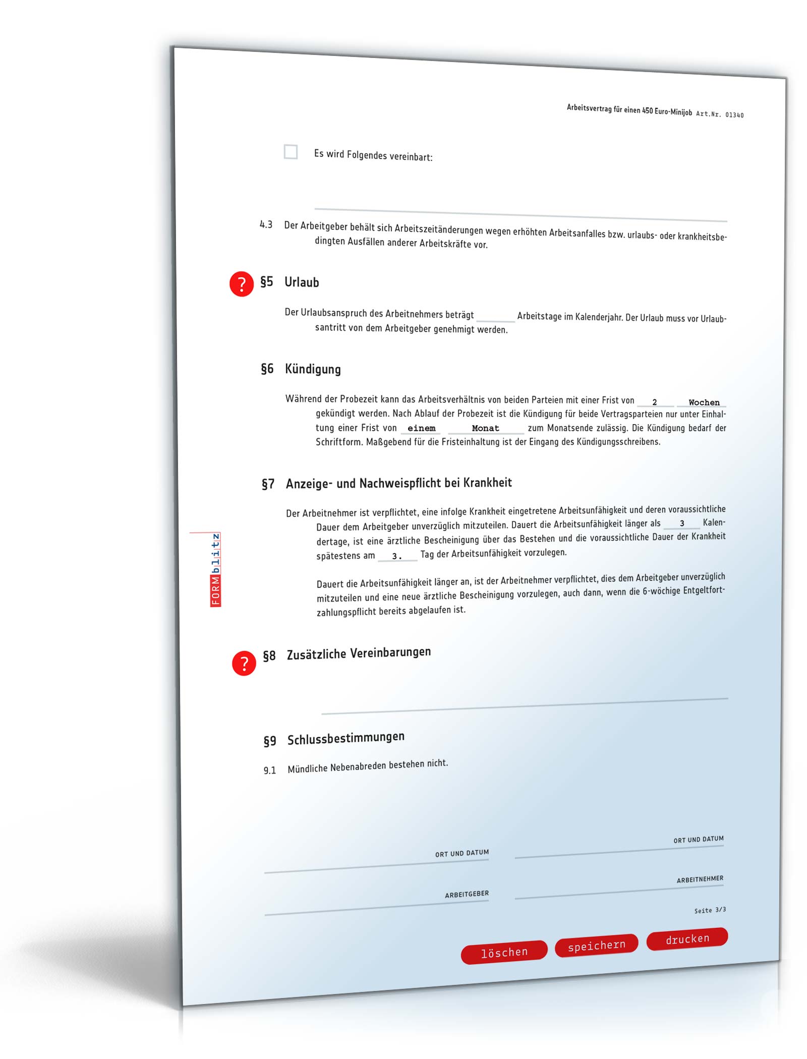 Arbeitsvertrag Minijob PDF. Seite: 3