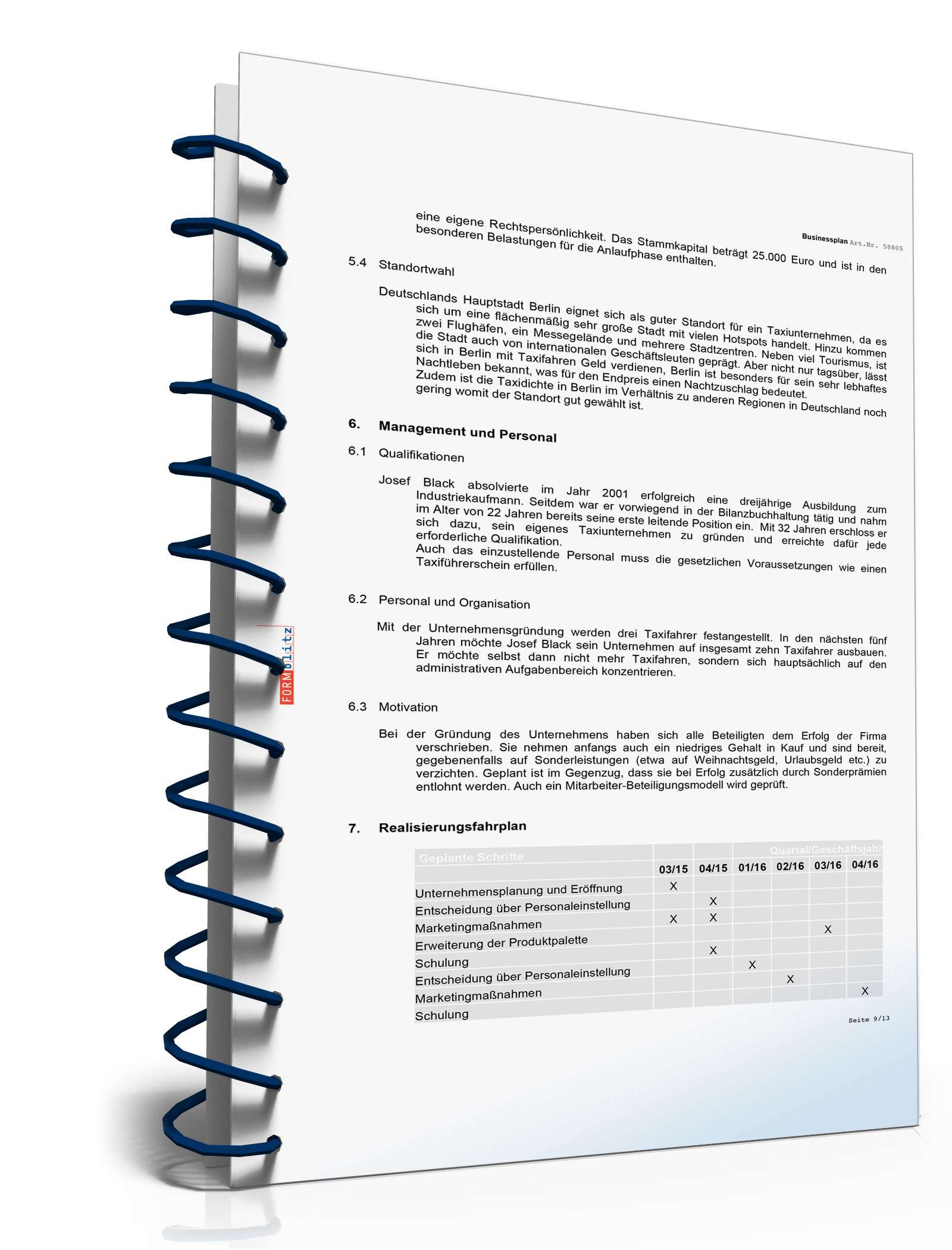 Businessplan Taxi-Unternehmer Excel. Seite: 7