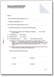 Schuldanerkenntnis mit Ratenzahlungsvereinbarung Word