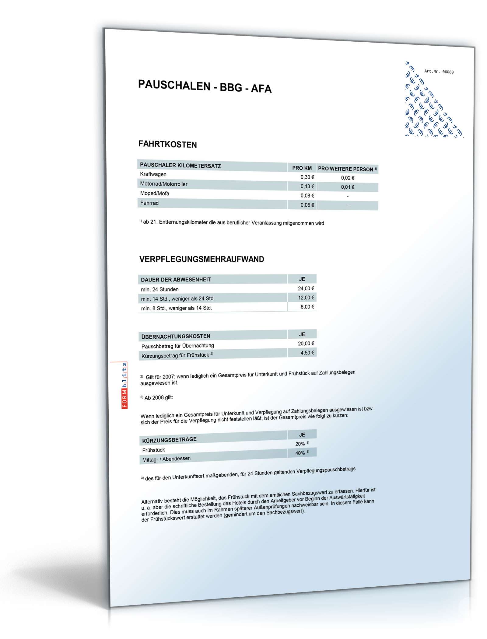 Diverse Pauschalsätze 2007/2008 Excel. Seite: 7