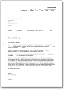 Zahlungsaufforderung mit Verweis auf Vermieter-Pfandrecht Word