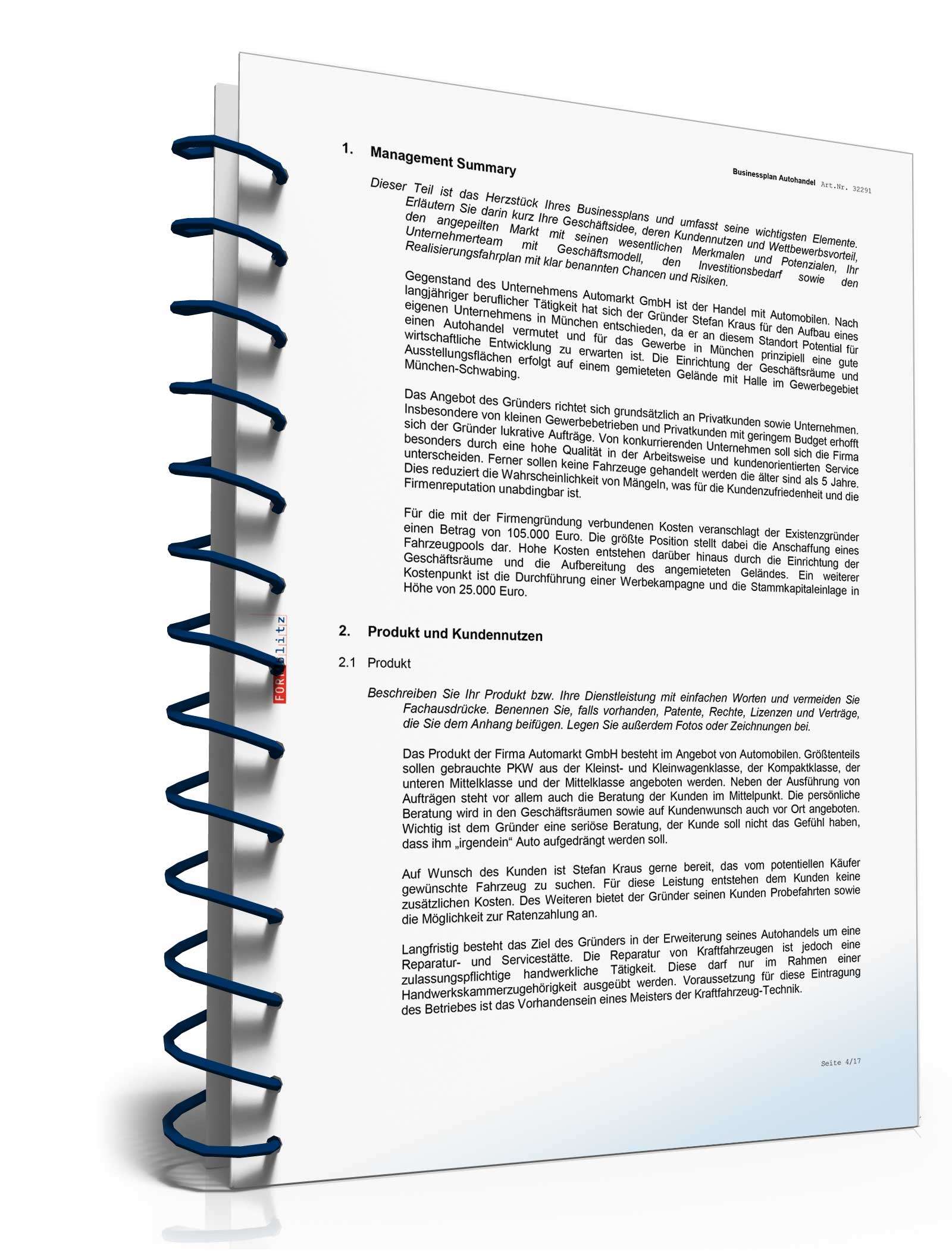 Businessplan Autohandel Excel. Seite: 4