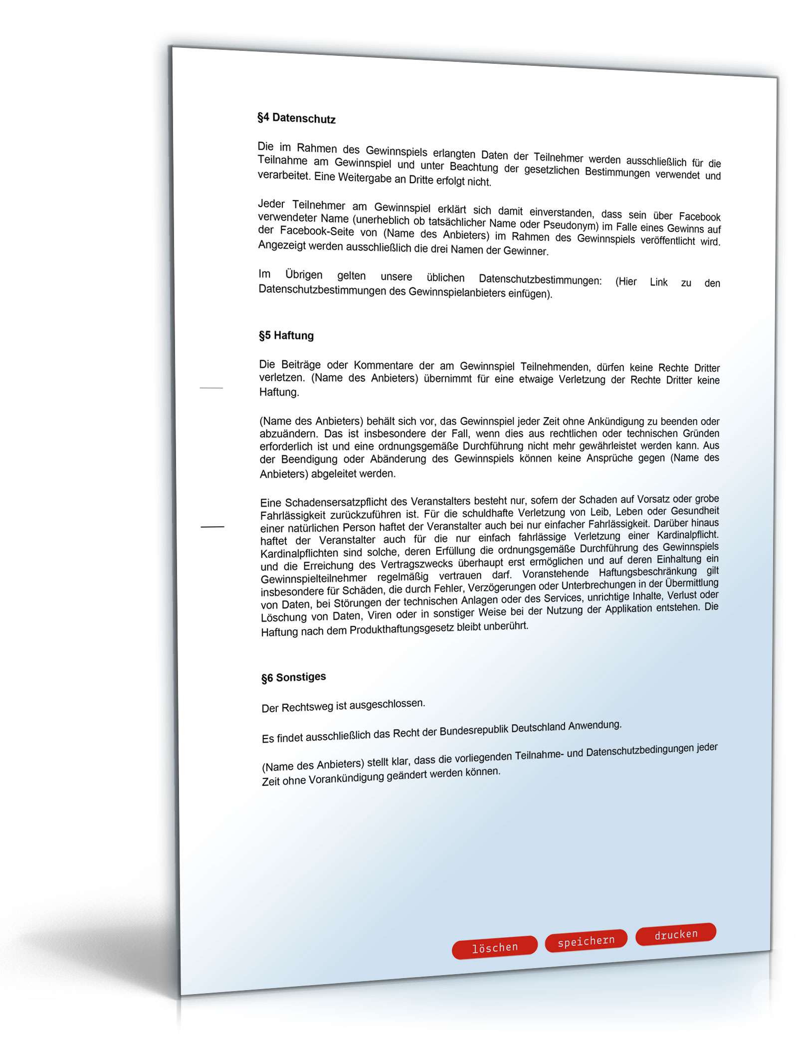 Teilnahmebedingungen Gewinnspiel Facebook PDF. Seite: 2