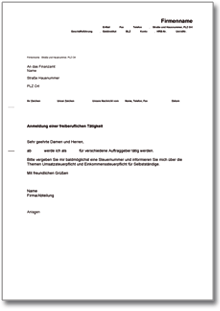 Anmeldung einer freiberuflichen/selbstständigen Tätigkeit beim Finanzamt Word