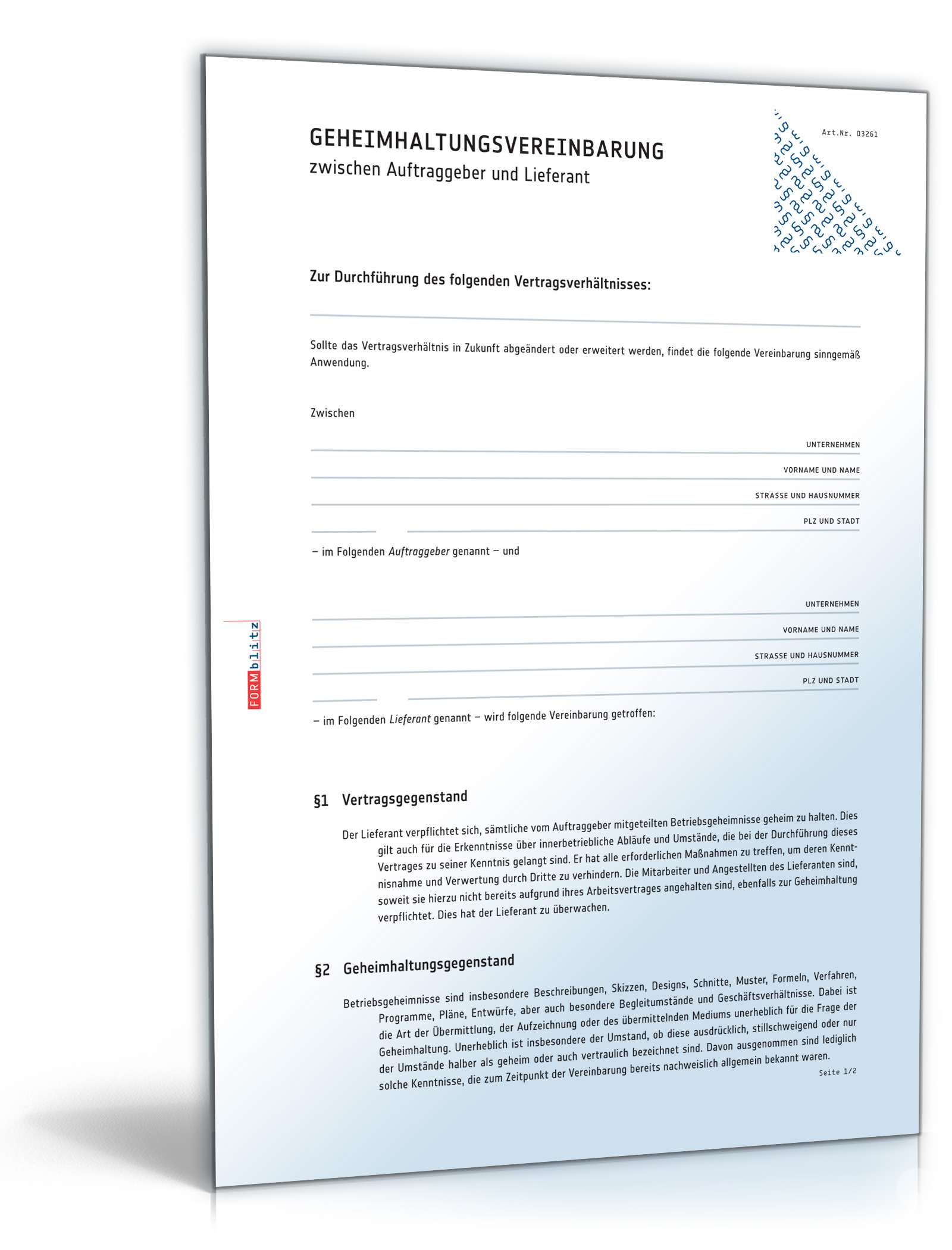 Geheimhaltungsvereinbarung mit Lieferant PDF