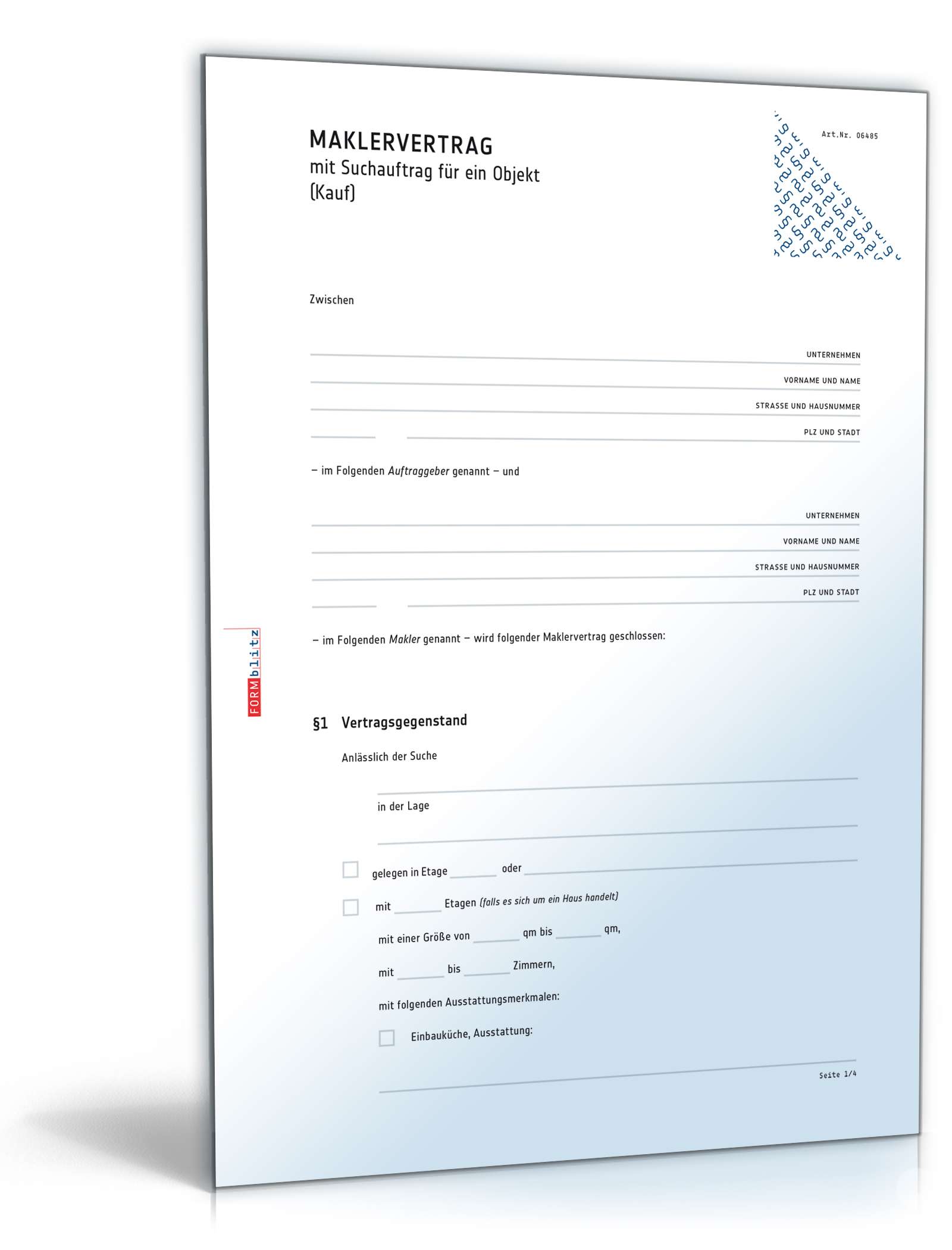 Maklervertrag Suchauftrag Kaufobjekt Word