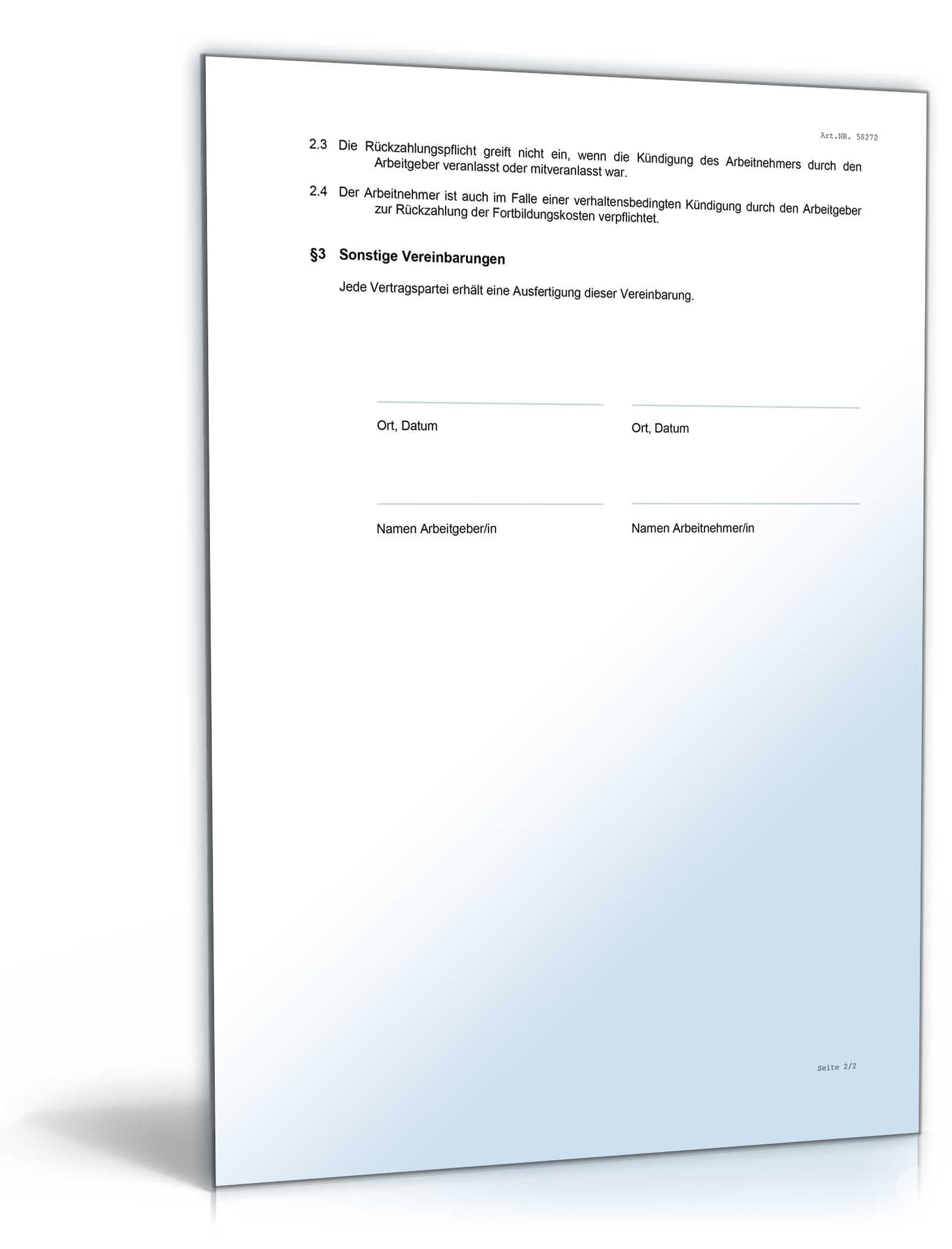 Vereinbarung über die Teilnahme an einer Fortbildung Word. Seite: 3