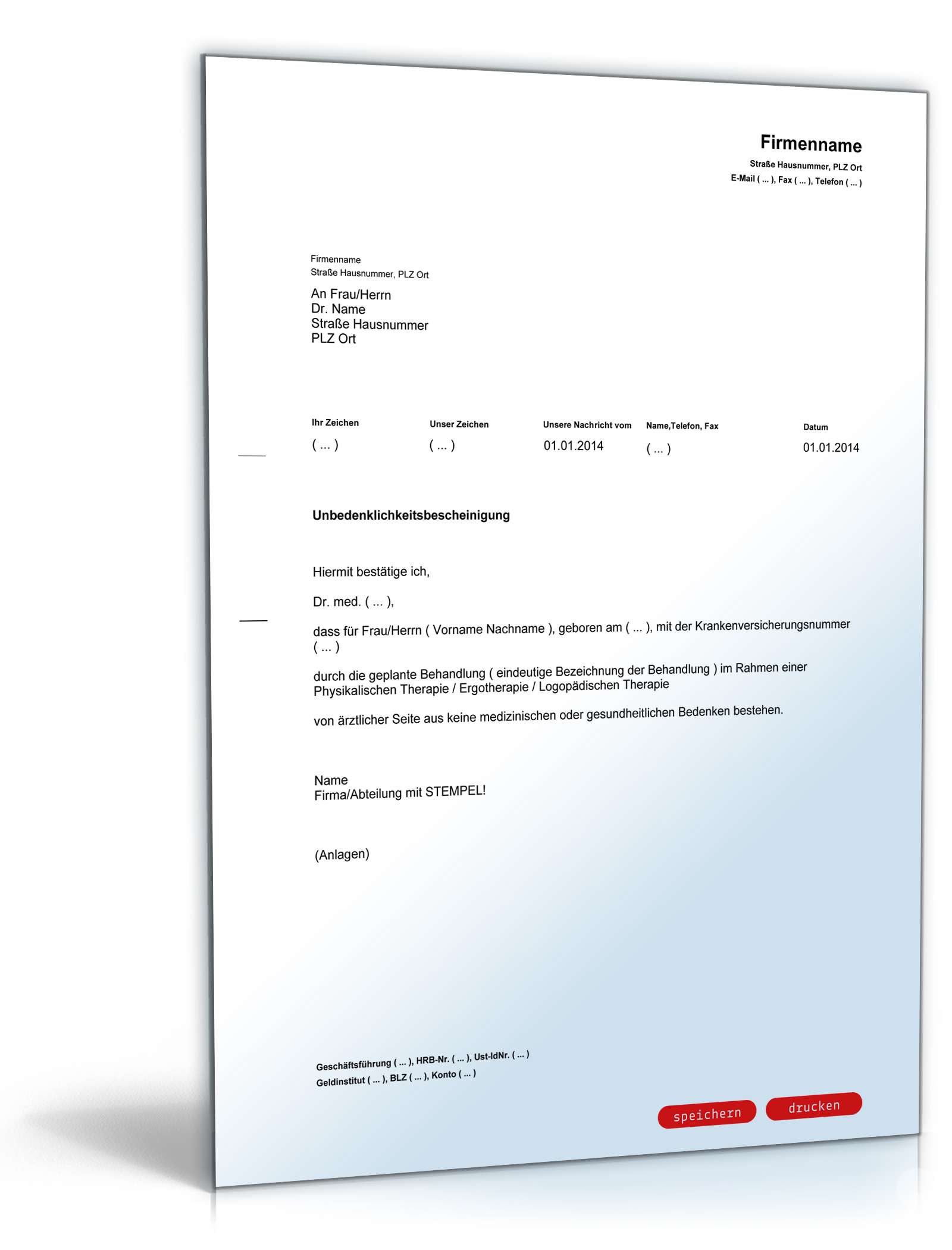 Unbedenklichkeitsbescheinigung Inanspruchnahme Therapie PDF