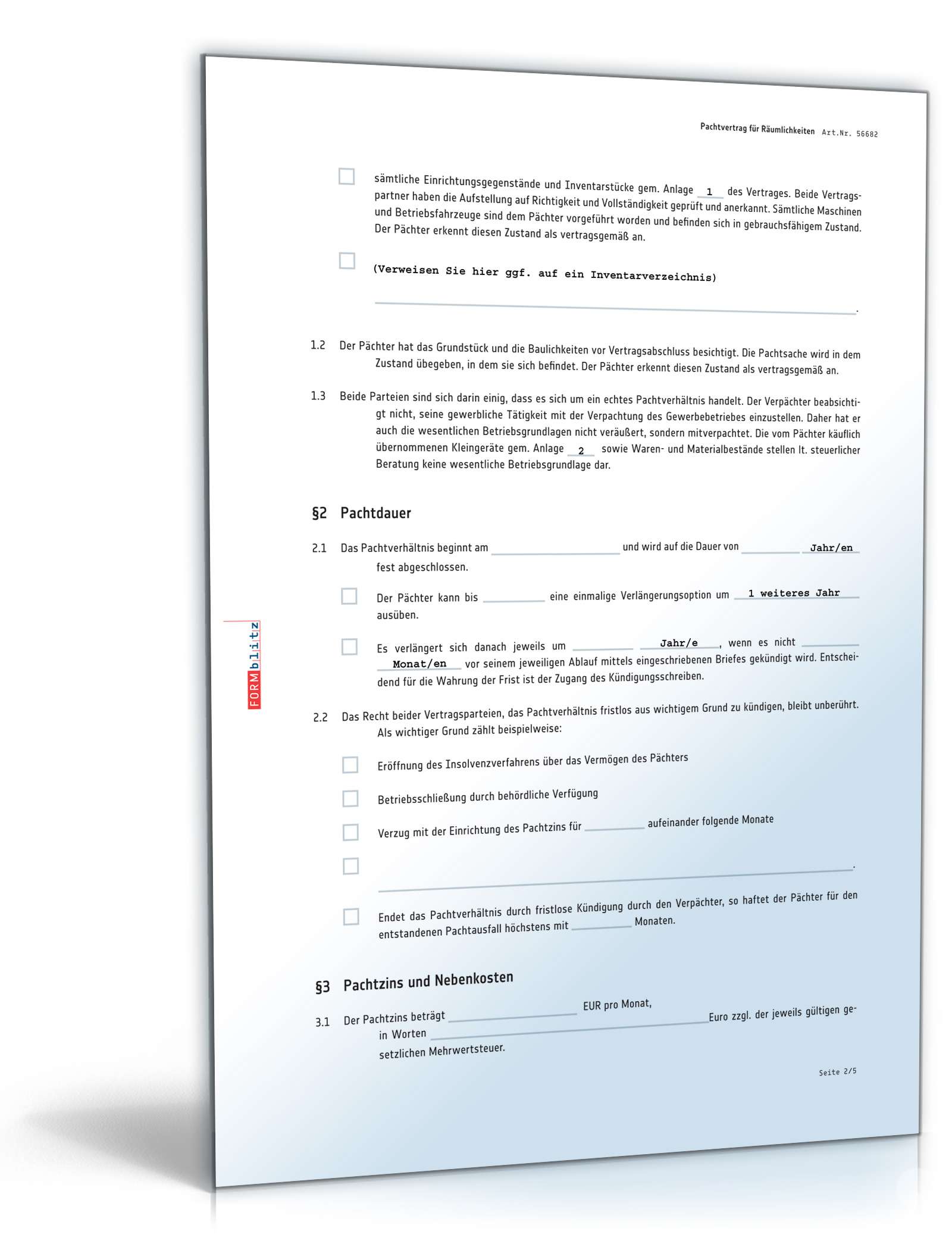 Pachtvertrag Räumlichkeiten PDF. Seite: 2