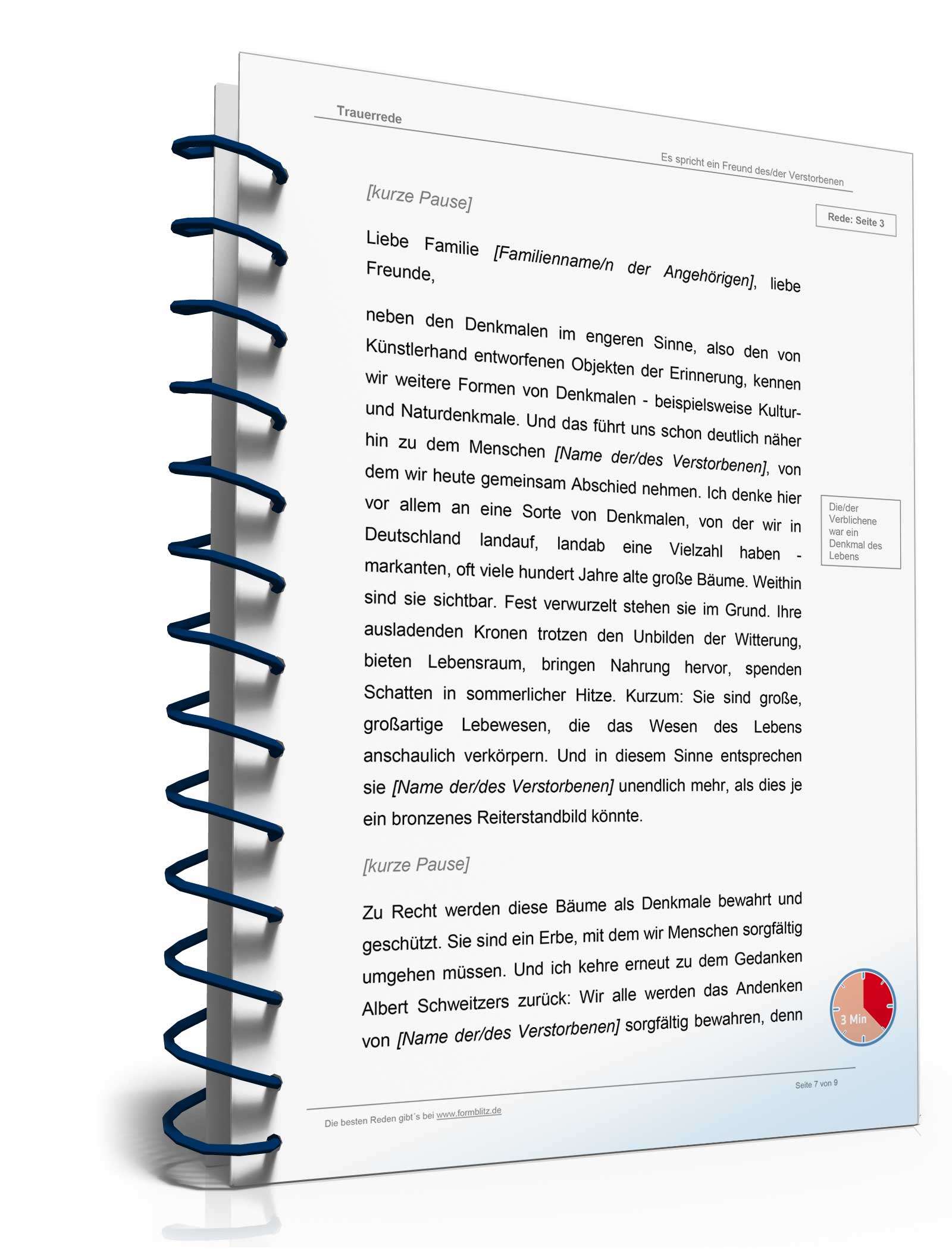 Trauerrede mit Leitmotiv: Denkmal in den Herzen der Mitmenschen Excel. Seite: 7