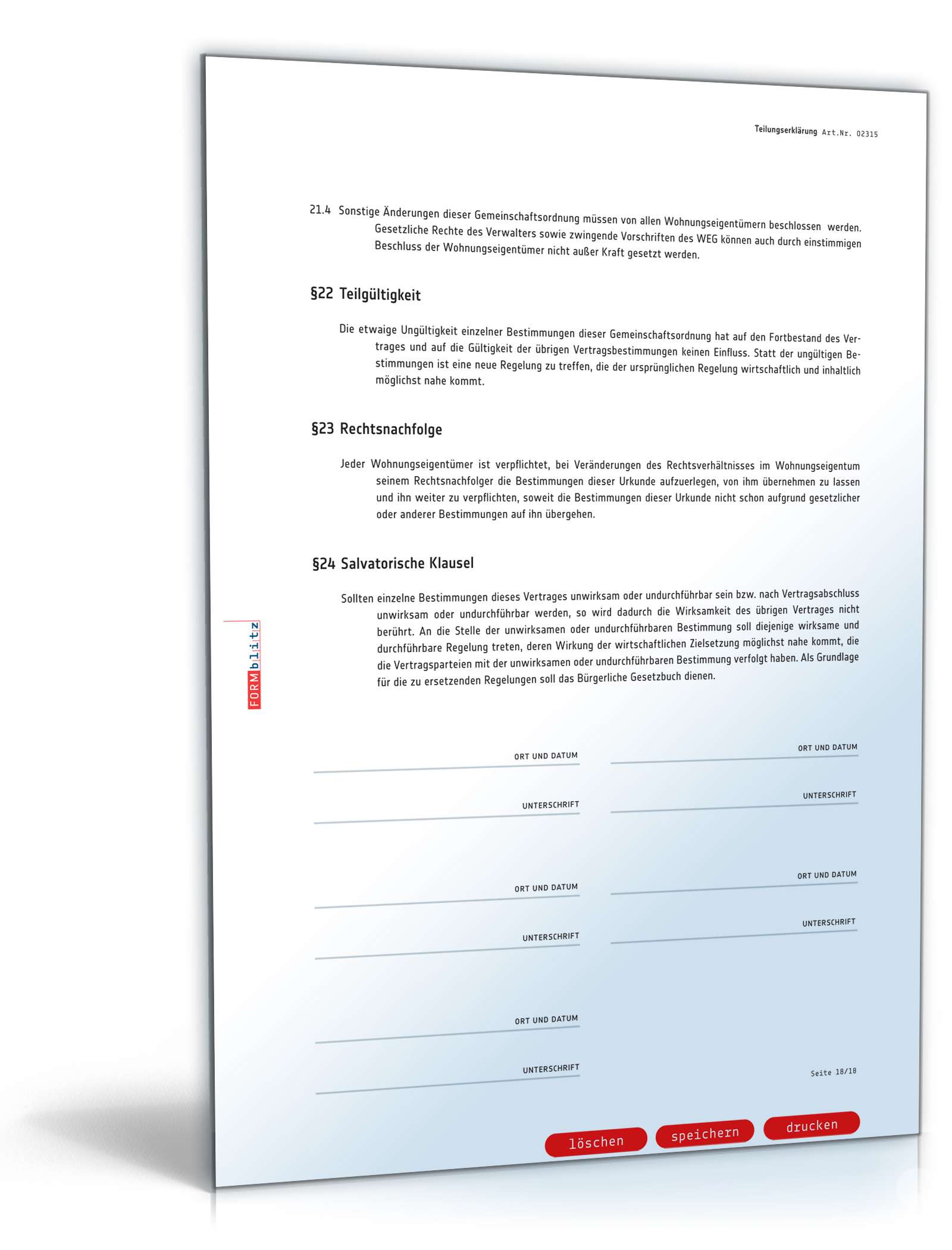 Teilungserklärung Wohnungseigentum PDF. Seite: 18