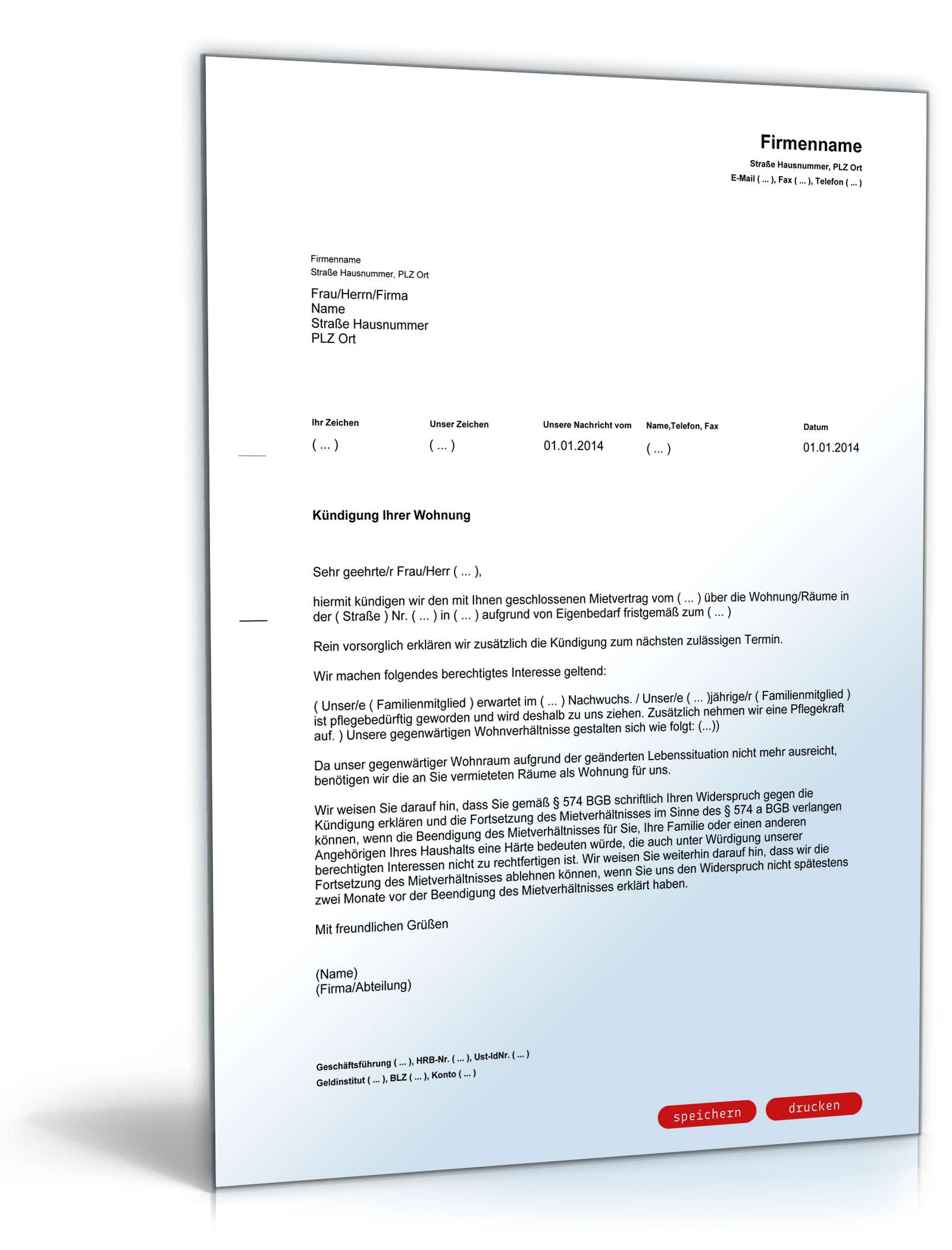 Kündigung Mietvertrag Eigenbedarf PDF