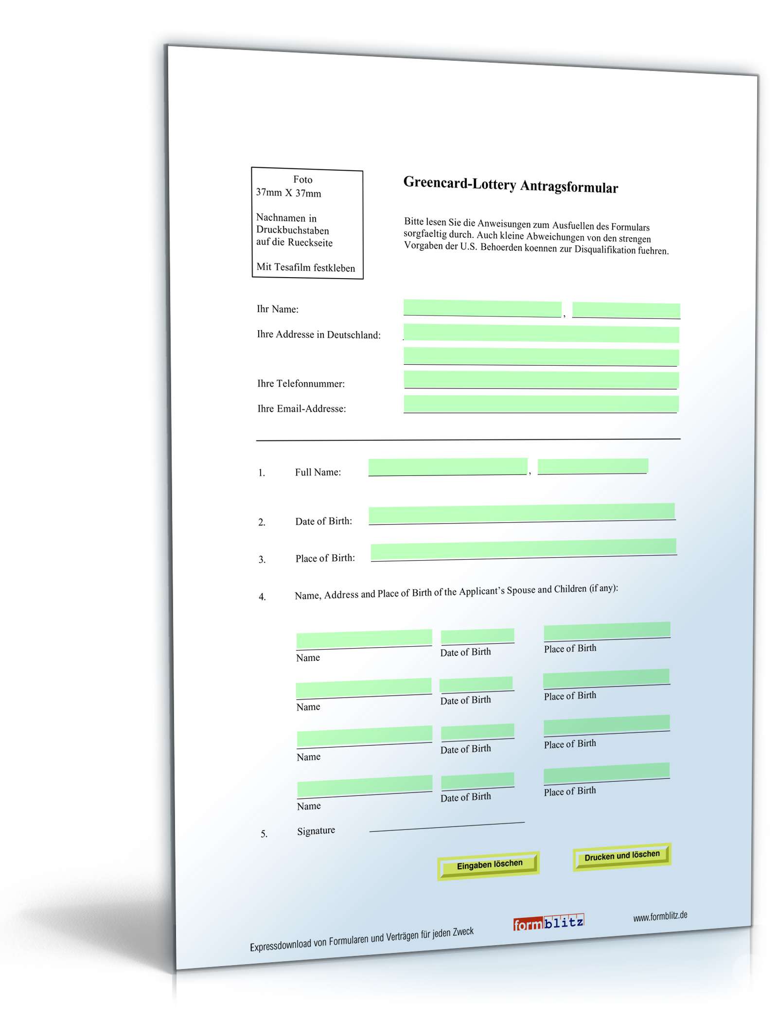 Antrag für die Green-Card-Lottery in den USA PDF. Seite: 2