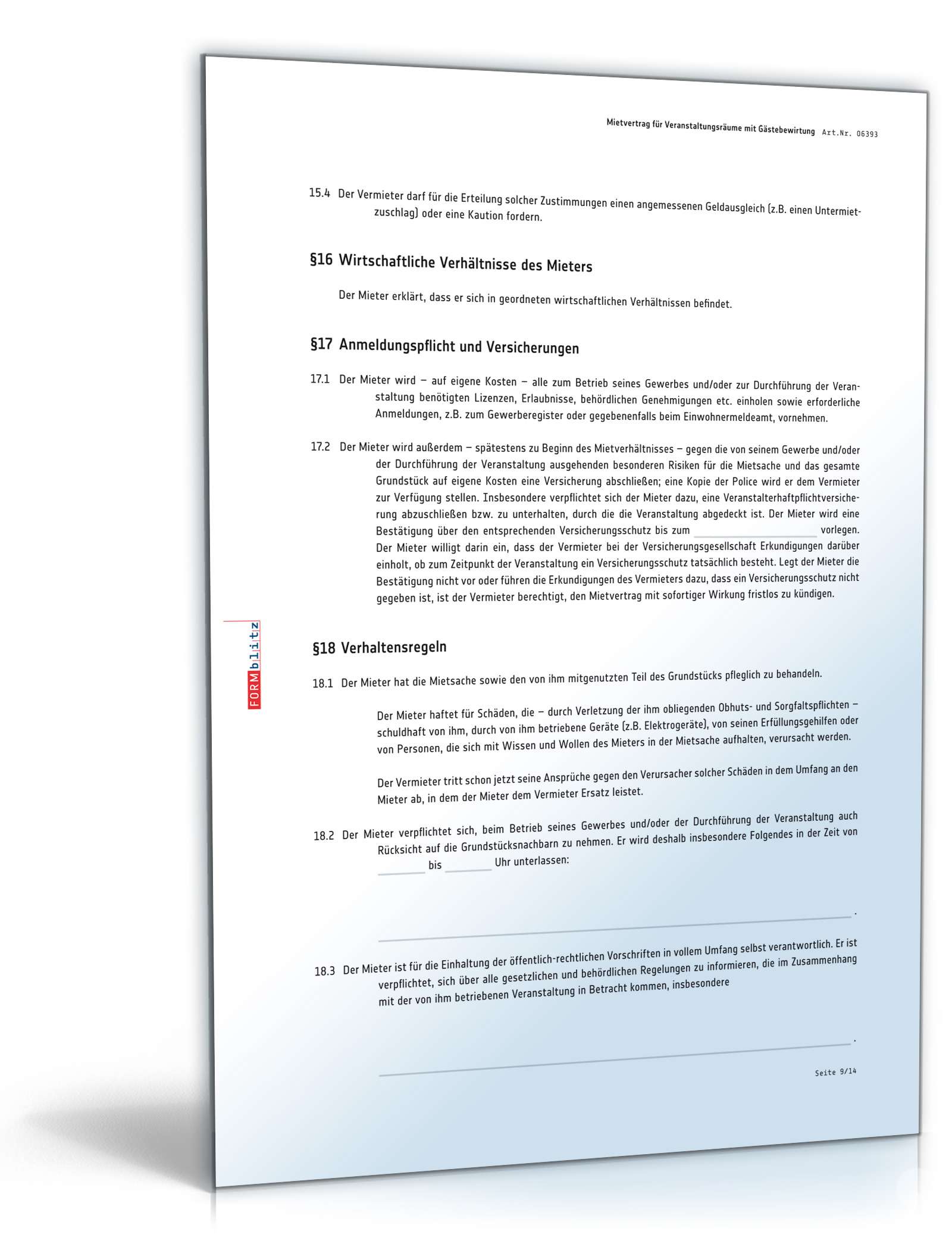 Mietvertrag Veranstaltungsraum PDF. Seite: 9