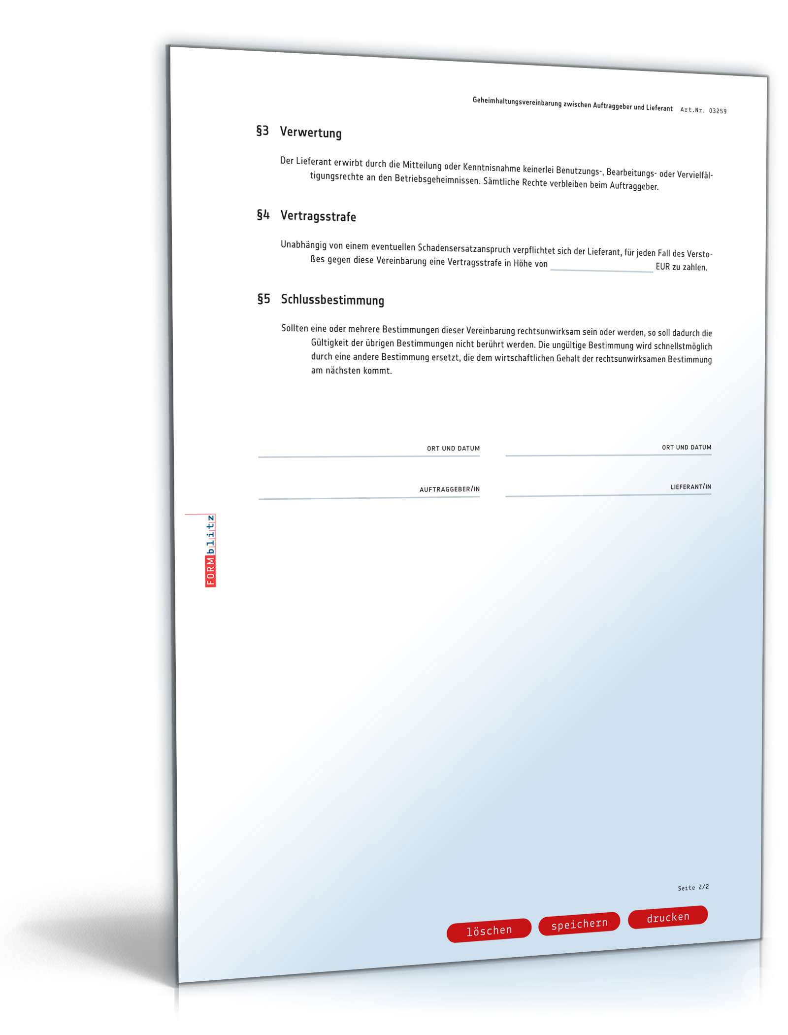 Geheimhaltungsvereinbarung mit Lieferant PDF. Seite: 2