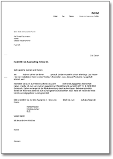 Rücktritt vom Kaufvertrag wegen eines Sachmangels Word