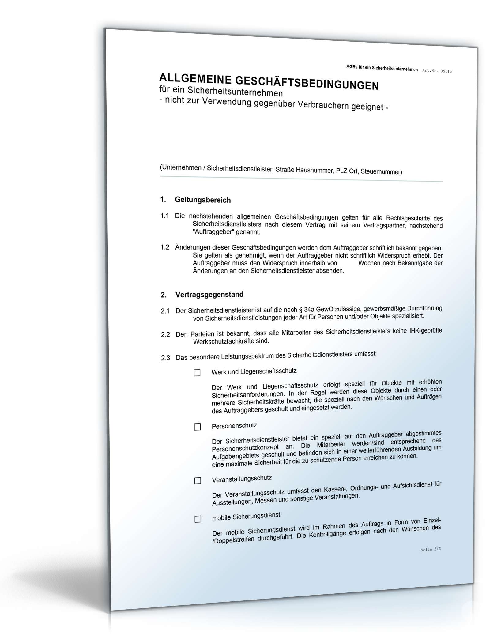 AGB Sicherheitsunternehmen Word