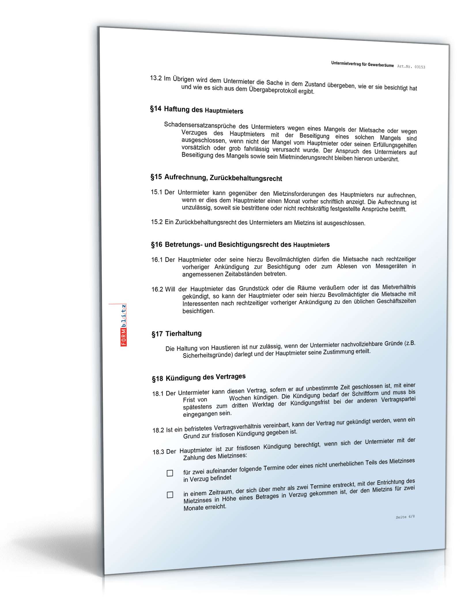 Vorteilspaket Untermietvertrag Gewerberäume Excel. Seite: 8