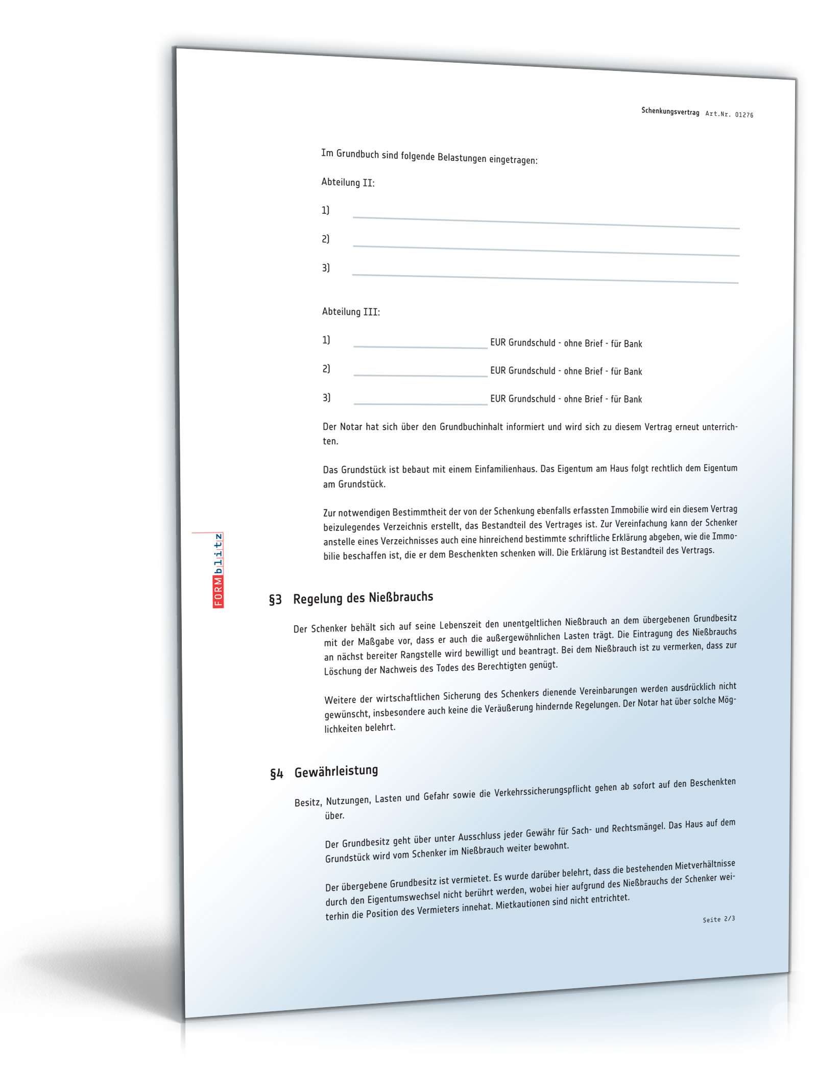 Schenkungsvertrag Grundstück mit Nießbrauch PDF. Seite: 2
