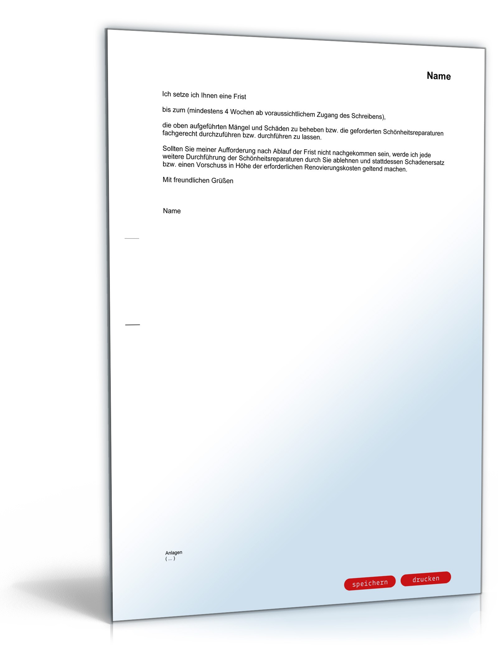 Einforderung Schönheitsreparaturen PDF. Seite: 2