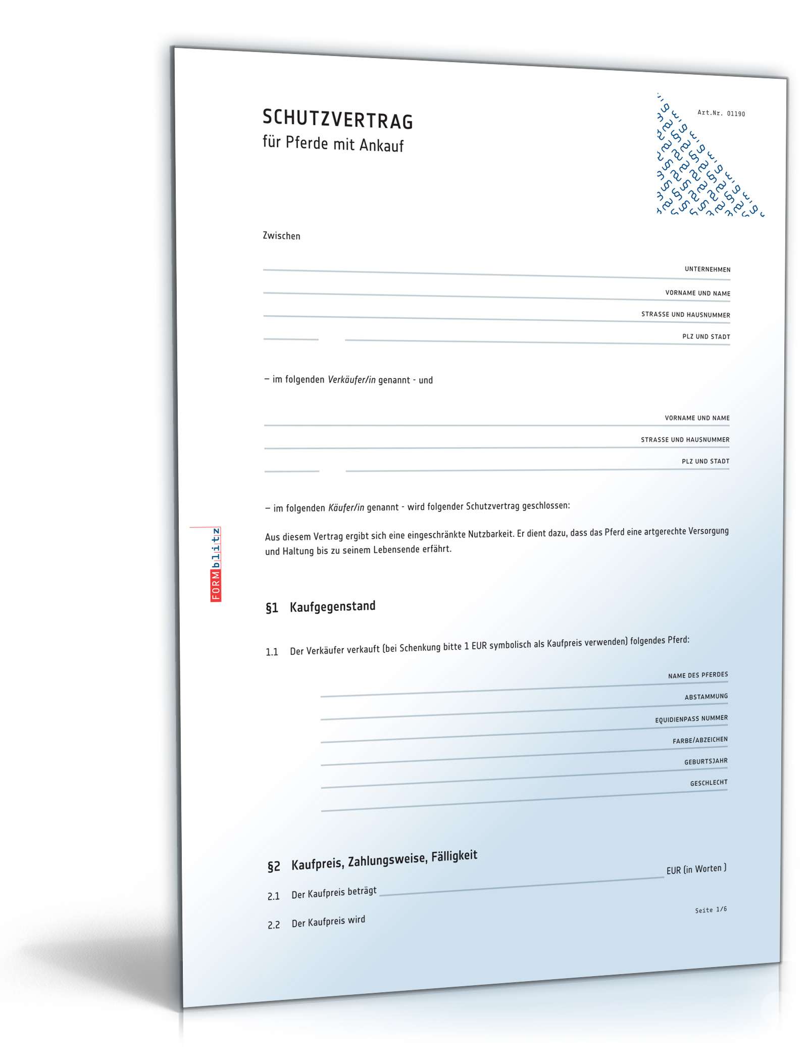 Schutzvertrag Pferde PDF