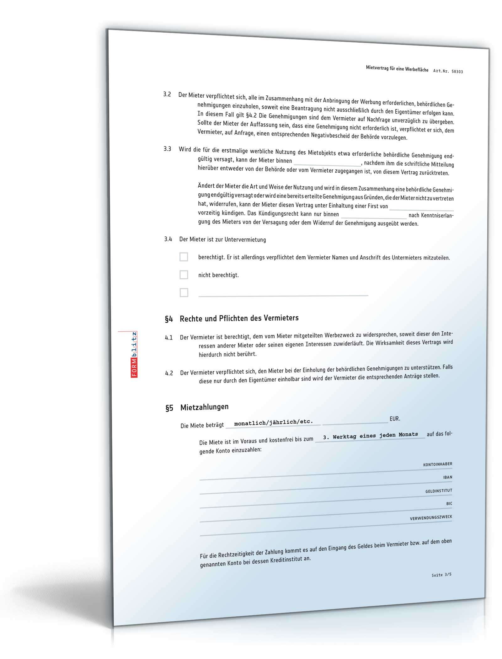 Mietvertrag Nutzung einer Werbefläche
 Word. Seite: 4