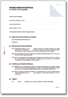 Probearbeitsvertrag Word