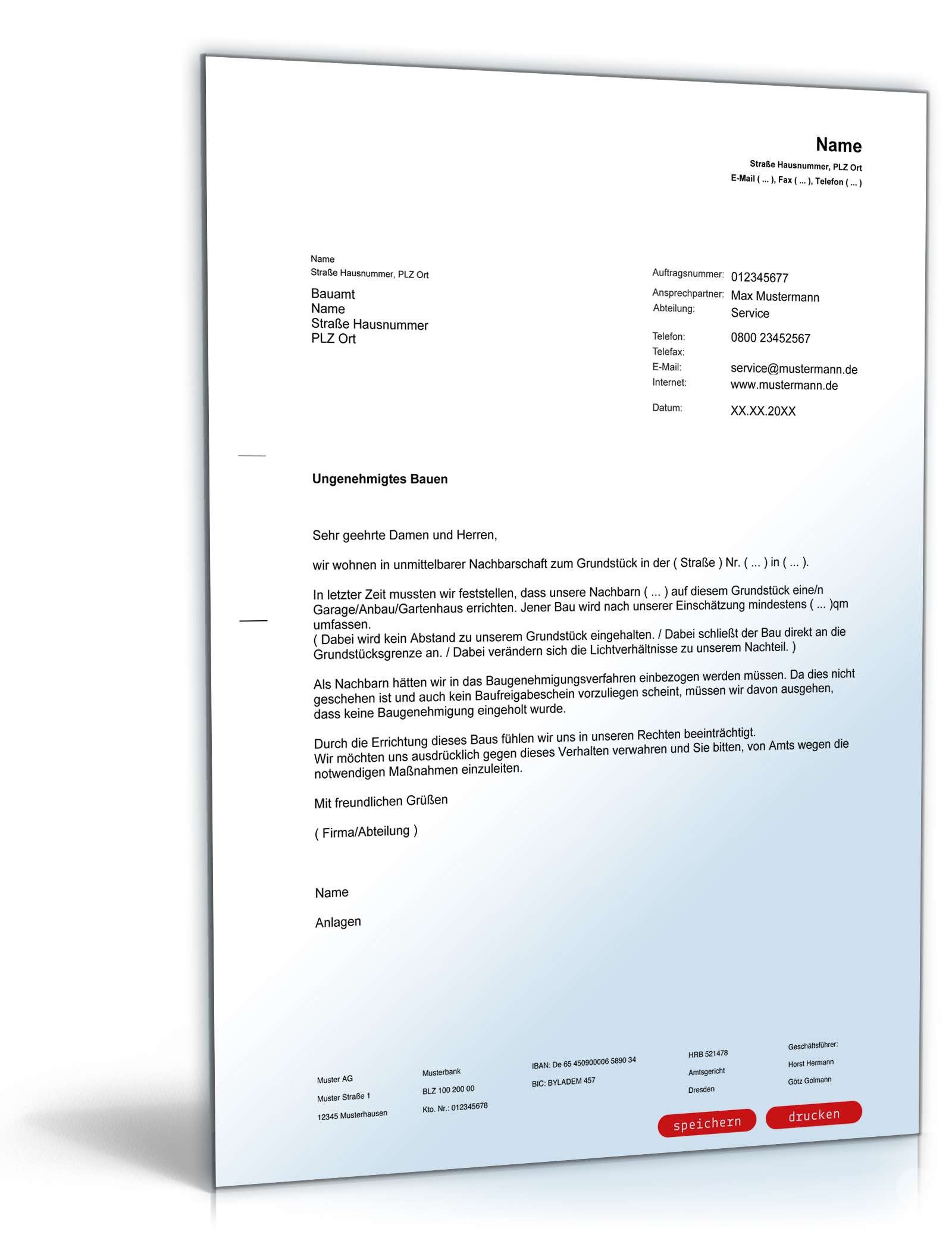 Anzeige beim Bauamt wegen ungenehmigter Bautätigkeit  PDF