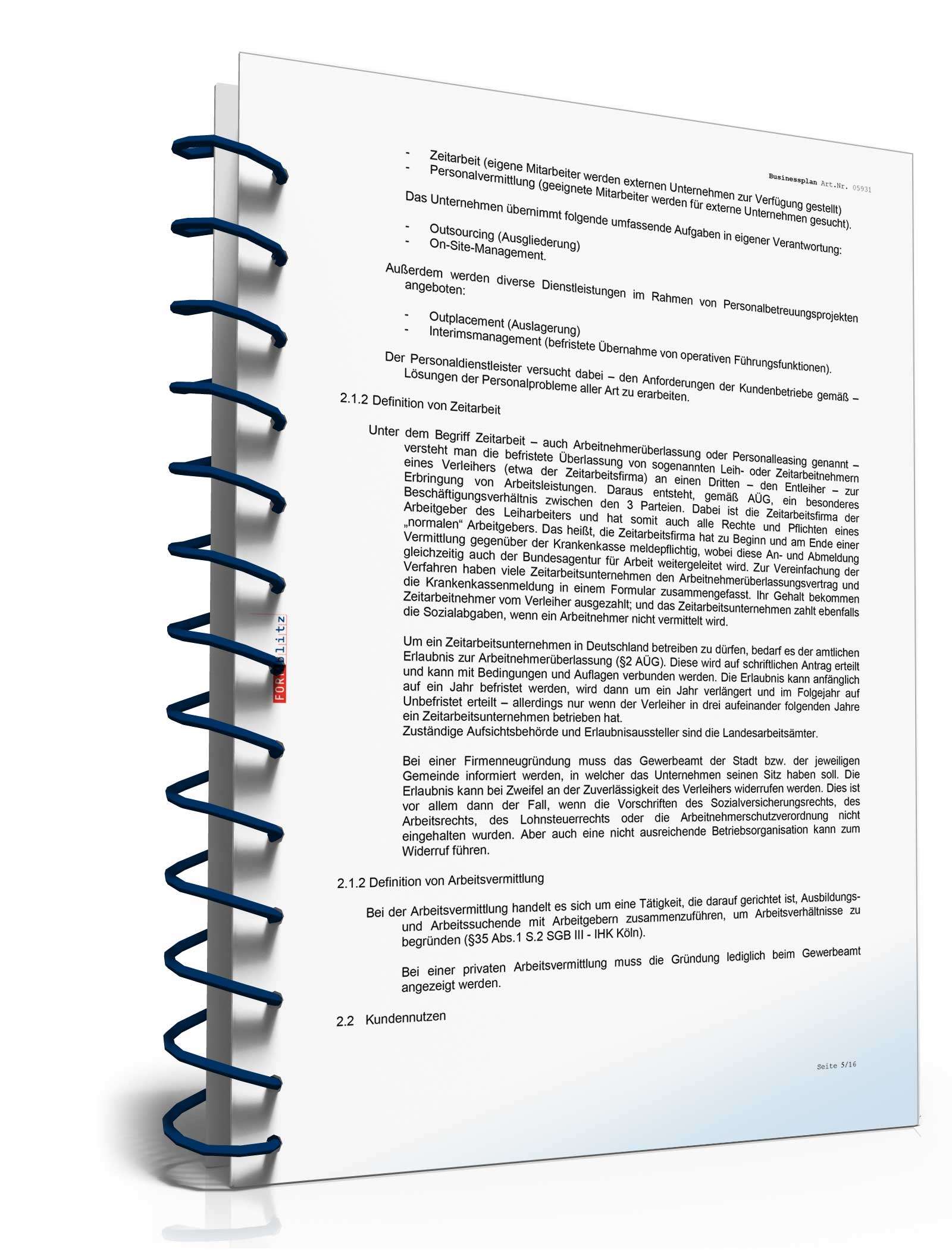 Businessplan Zeitarbeitsfirma Excel. Seite: 16