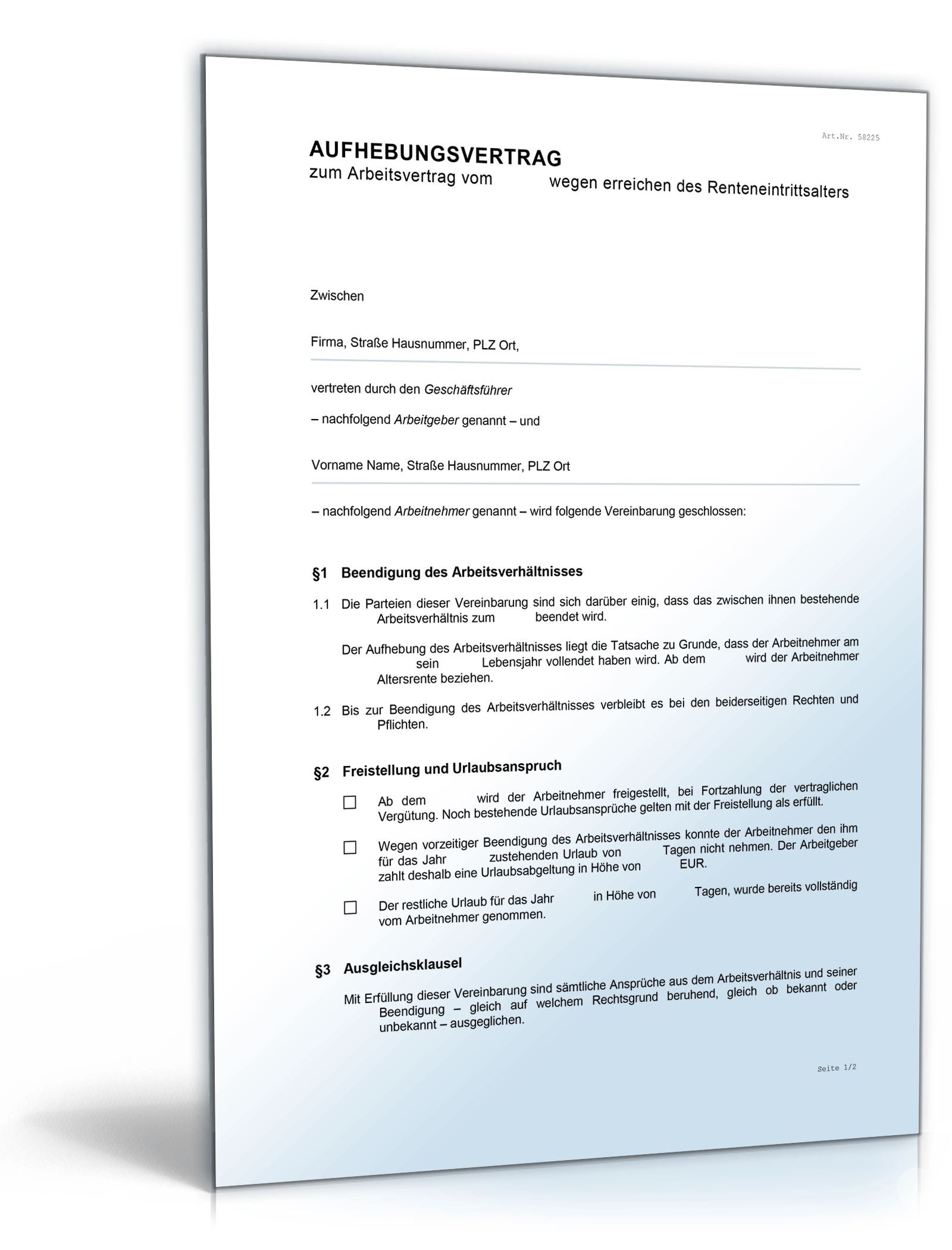 Aufhebungsvertrag Arbeitsverhältnis Rentenzugangsalter Word. Seite: 2