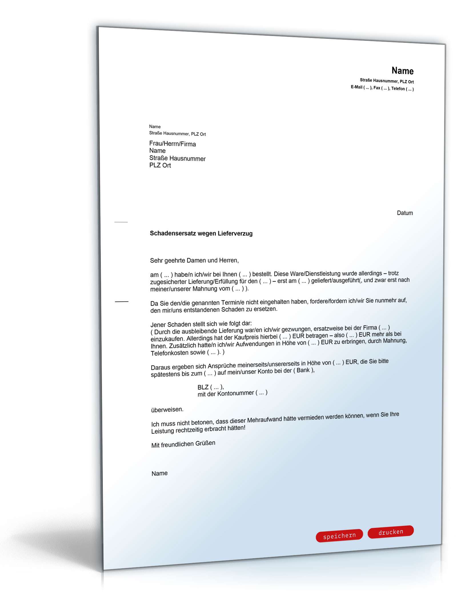 Schadensersatzforderung wegen Nichteinhaltung eines Liefertermins PDF