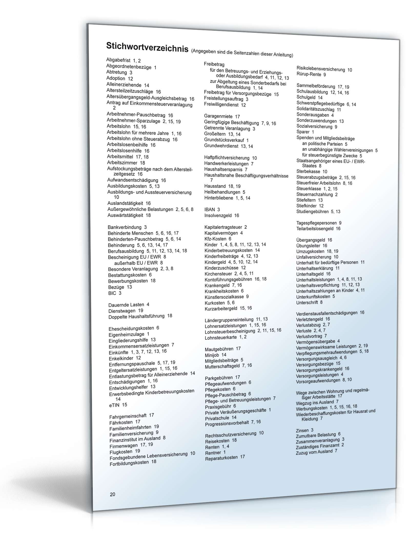 Anleitung zur Einkommensteuererklärung 2011 PDF. Seite: 20