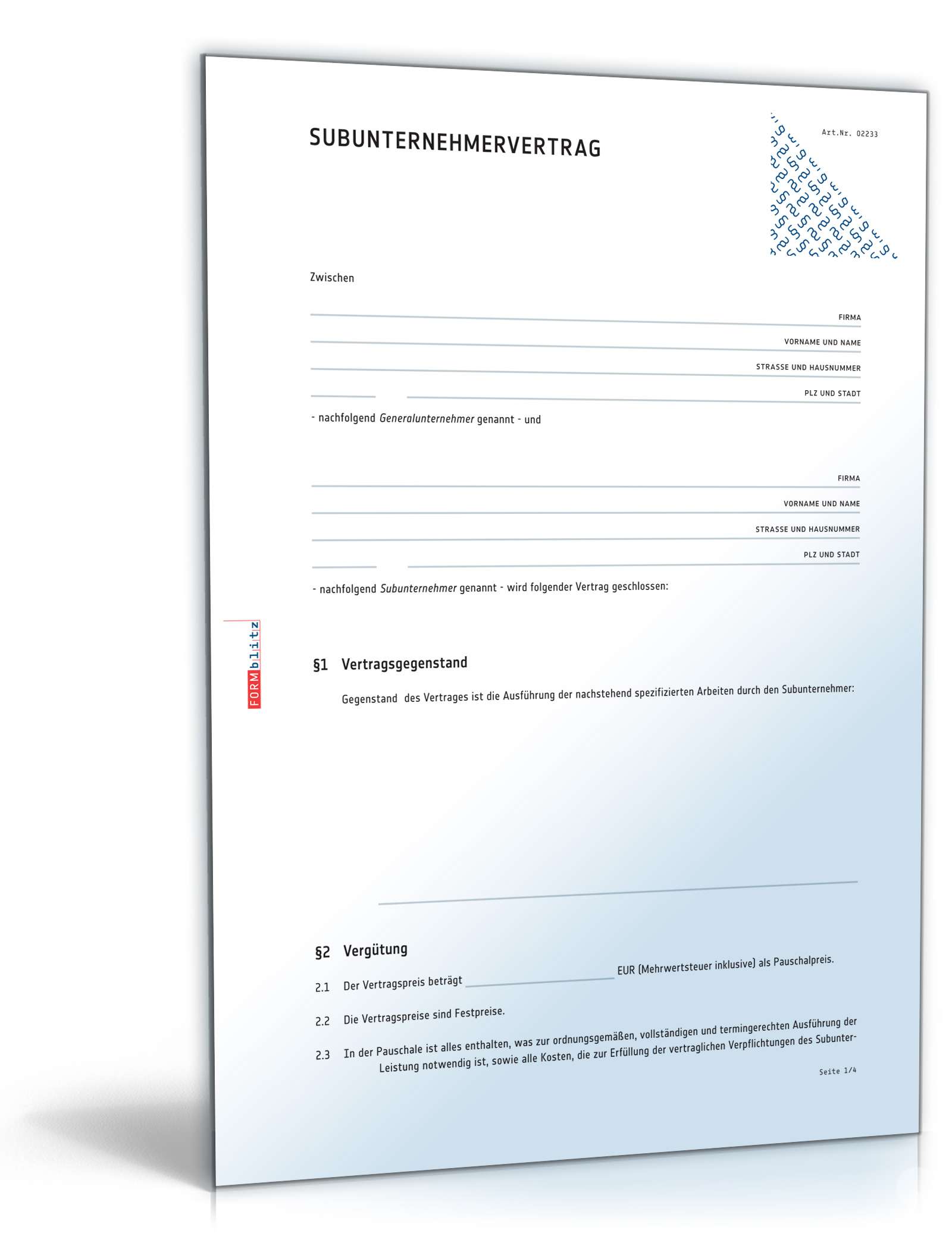 Subunternehmervertrag PDF