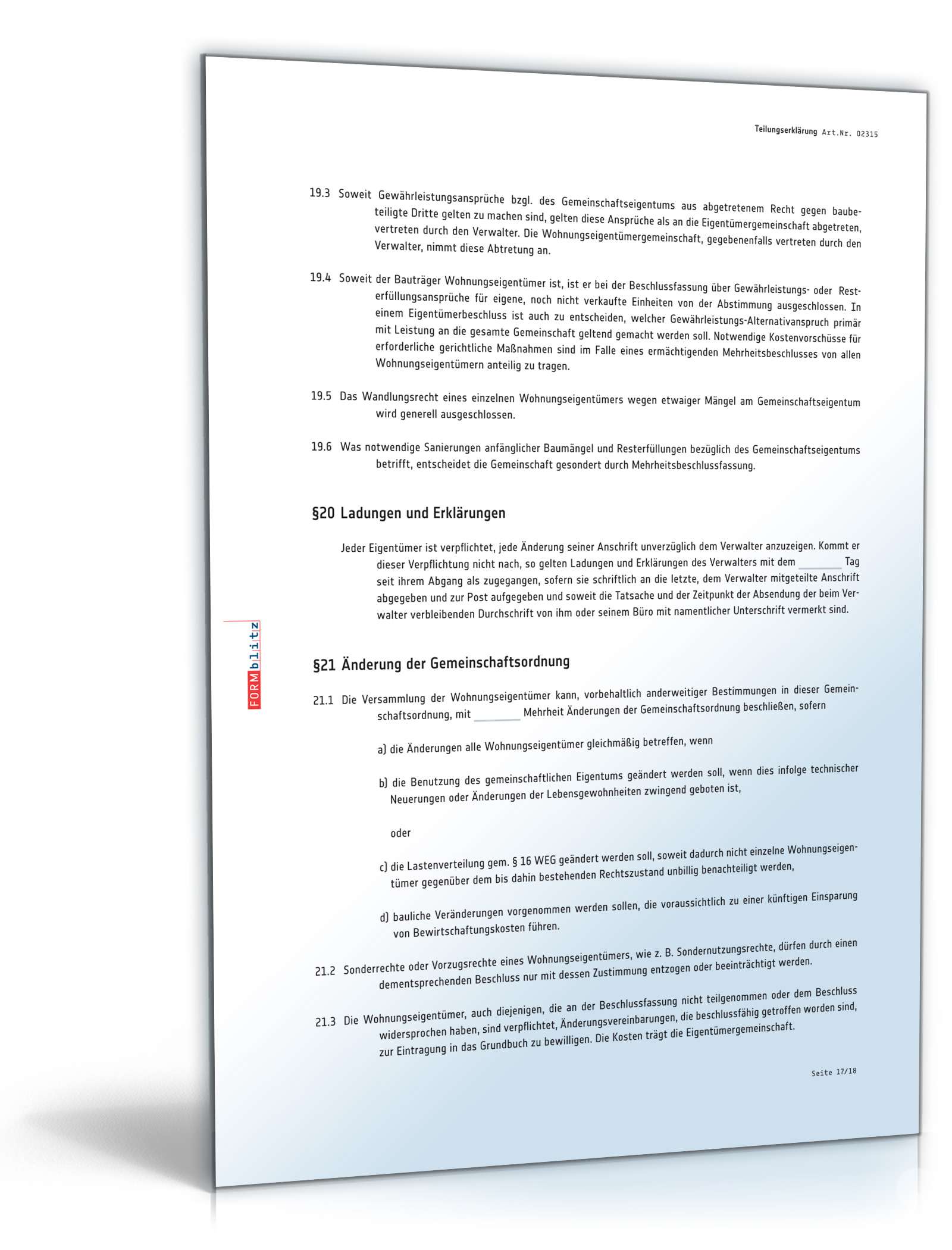 Teilungserklärung Wohnungseigentum PDF. Seite: 17