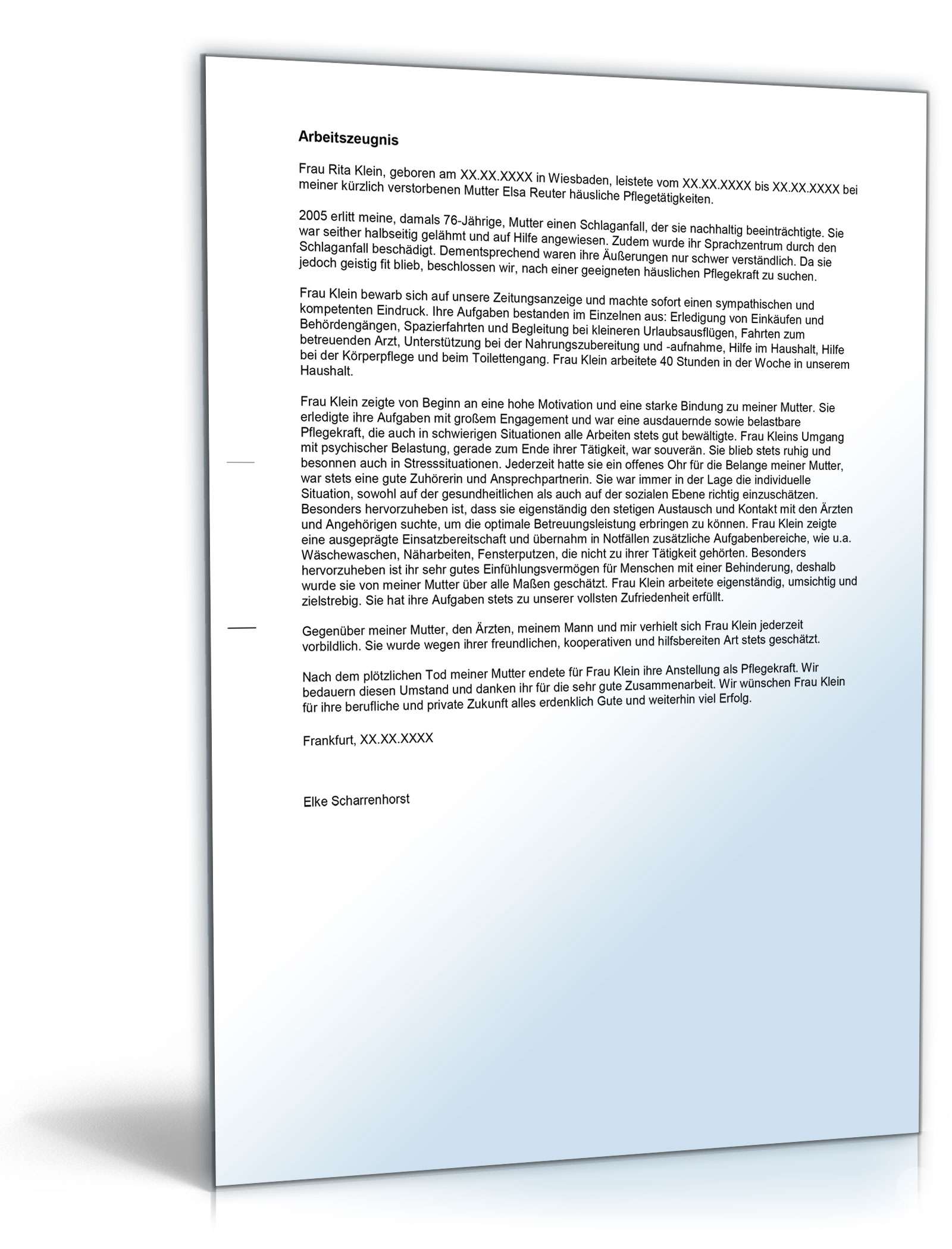 Arbeitszeugnis Pflegehelfer Excel. Seite: 3