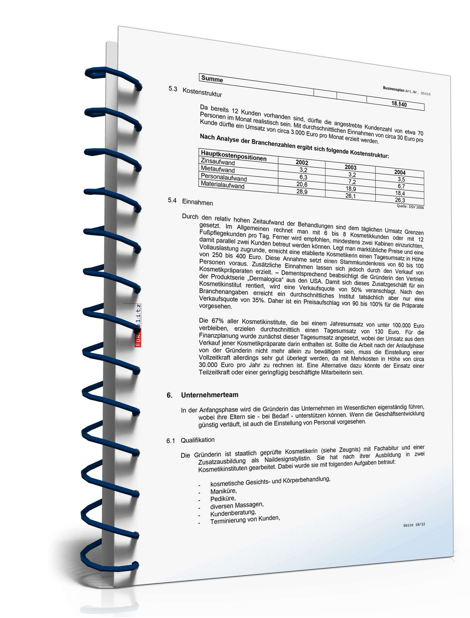 Businessplan Kosmetikstudio Excel. Seite: 14