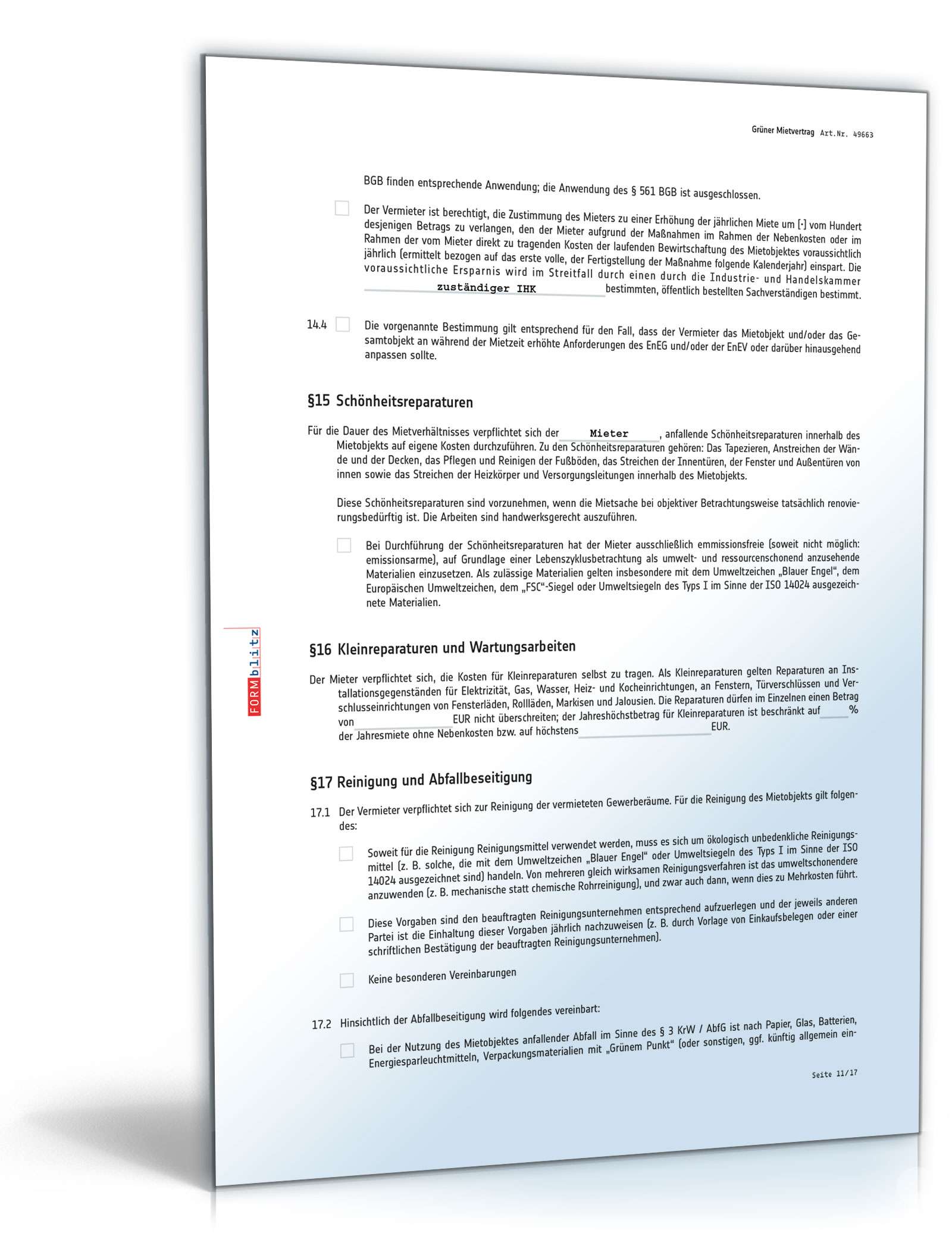 Grüner Mietvertrag für Gewerbe PDF. Seite: 11