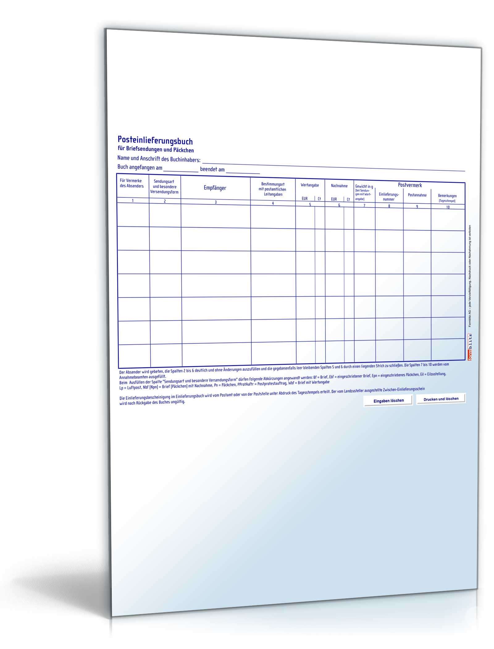 Posteinlieferungsbuch PDF