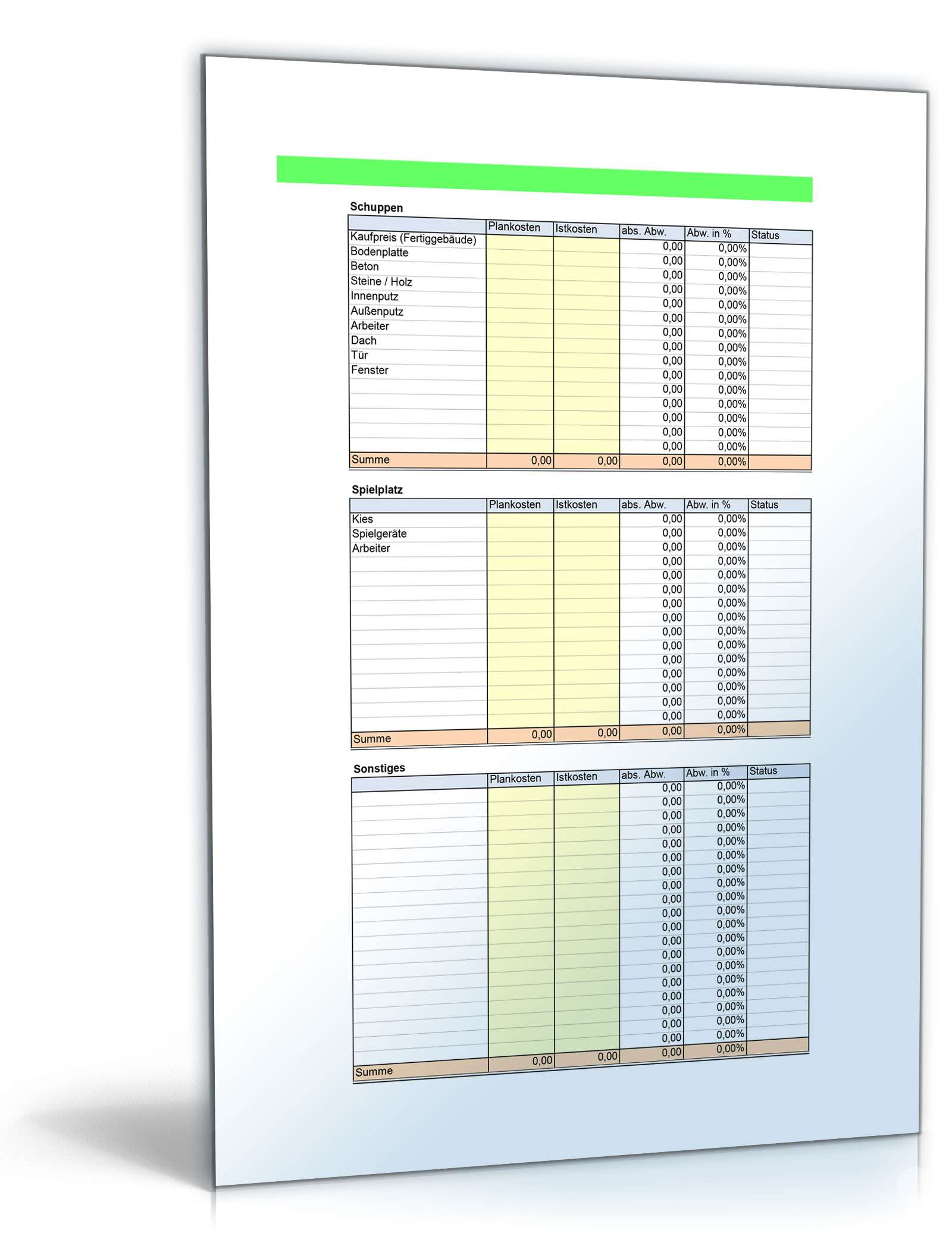Baukostenrechner Excel. Seite: 11