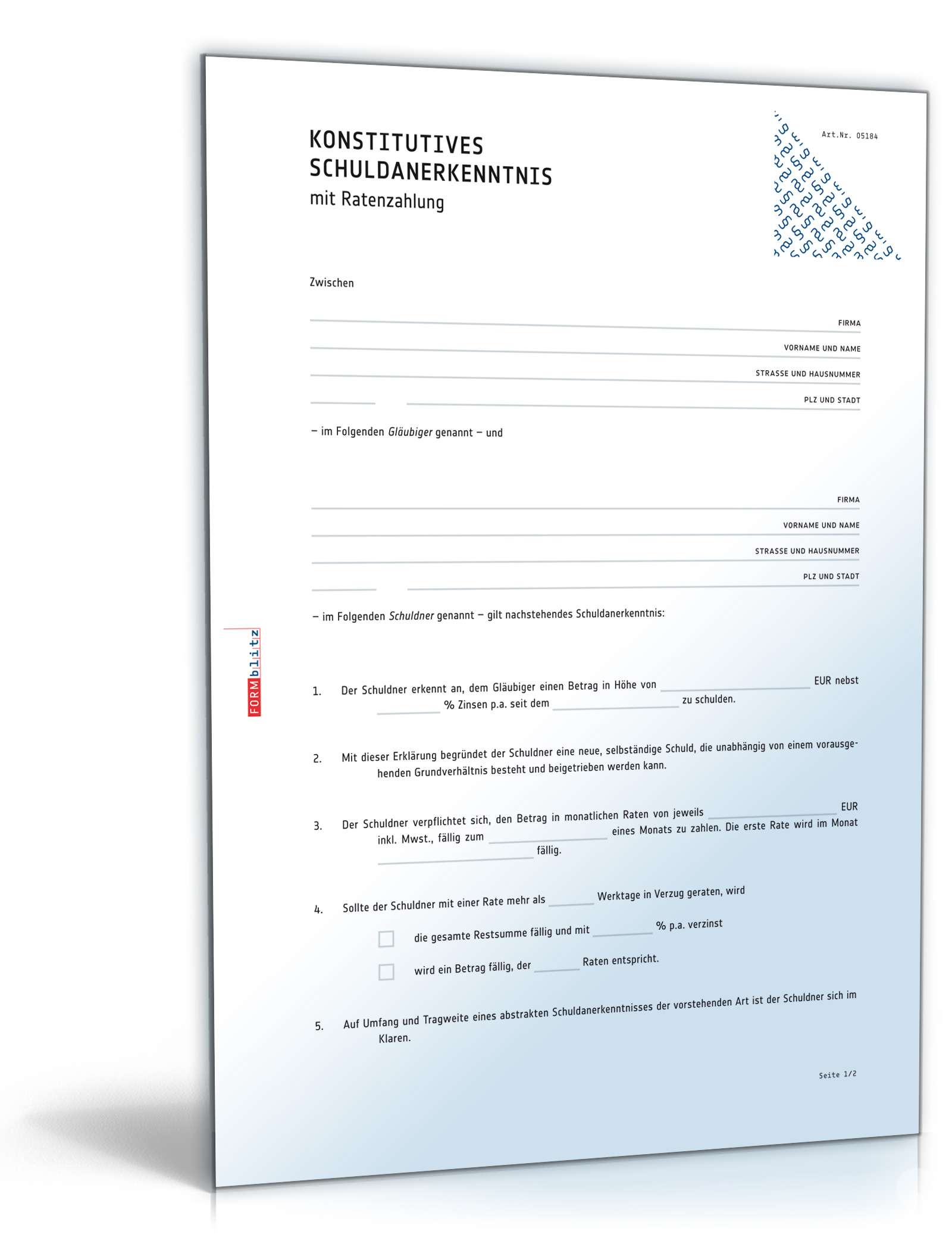 Schuldanerkenntnis konstitutiv Ratenzahlung PDF