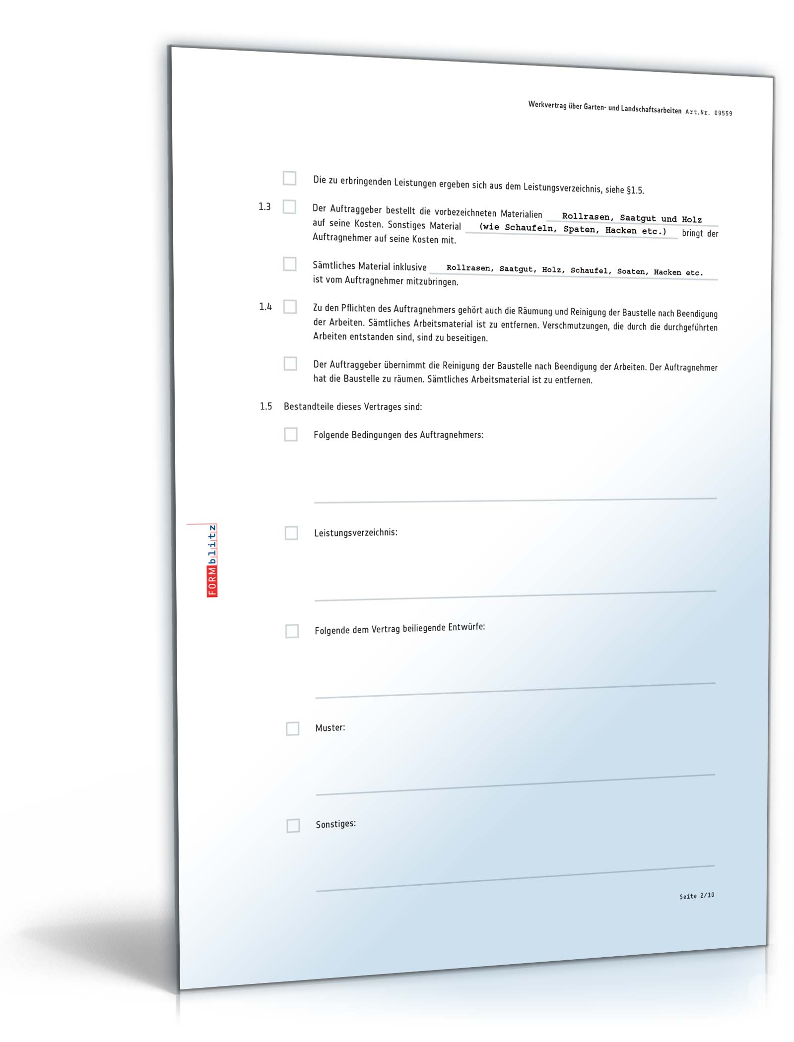 Werkvertrag Garten- und Landschaftsarbeiten PDF. Seite: 2